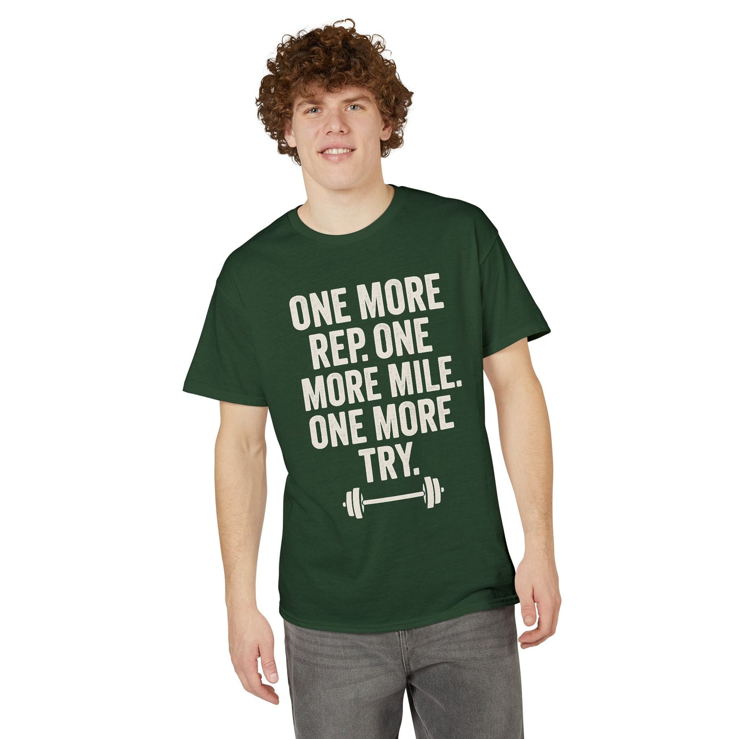 Motivational Fitness T-Shirt - "One More Rep, One More Mile, One More Try" - Peak Inspiration