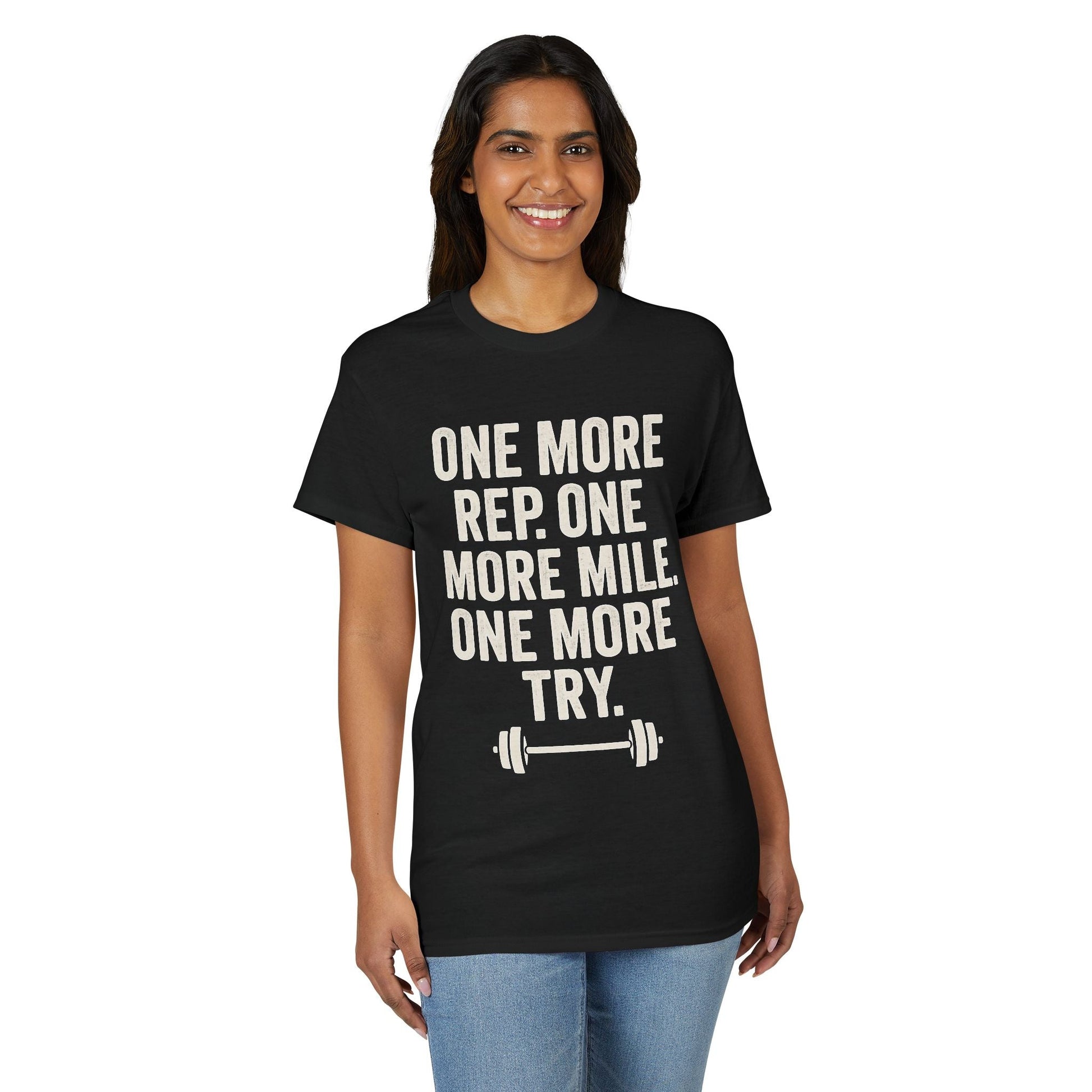 Motivational Fitness T-Shirt - "One More Rep, One More Mile, One More Try" - Peak Inspiration
