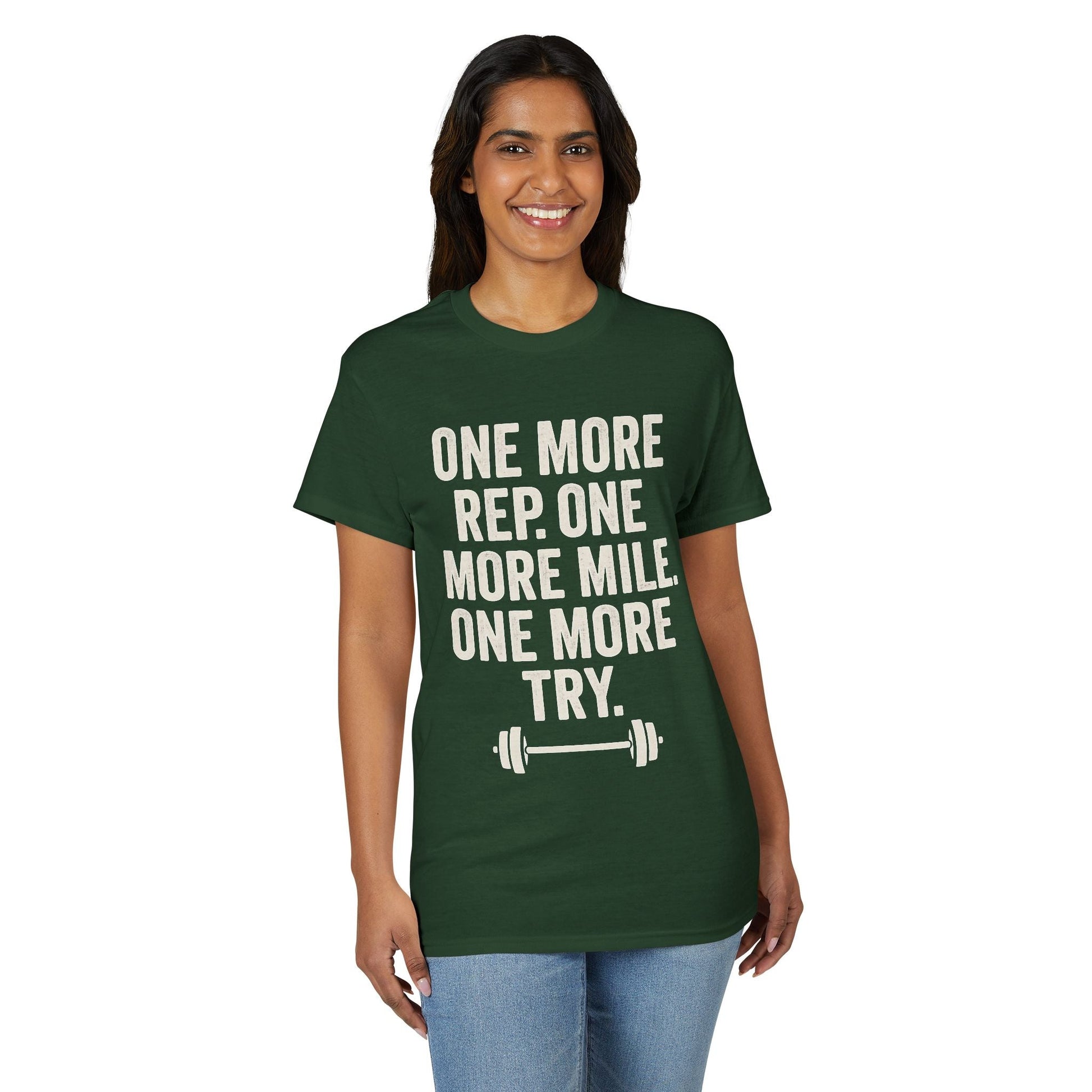 Motivational Fitness T-Shirt - "One More Rep, One More Mile, One More Try" - Peak Inspiration
