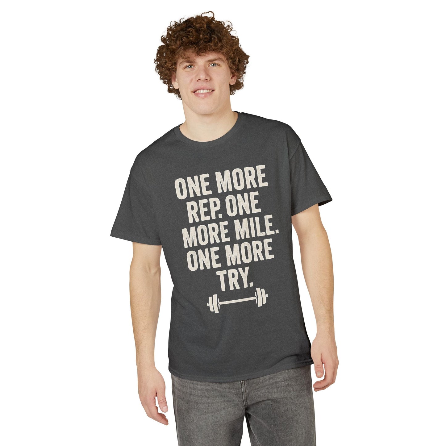 Motivational Fitness T-Shirt - "One More Rep, One More Mile, One More Try" - Peak Inspiration