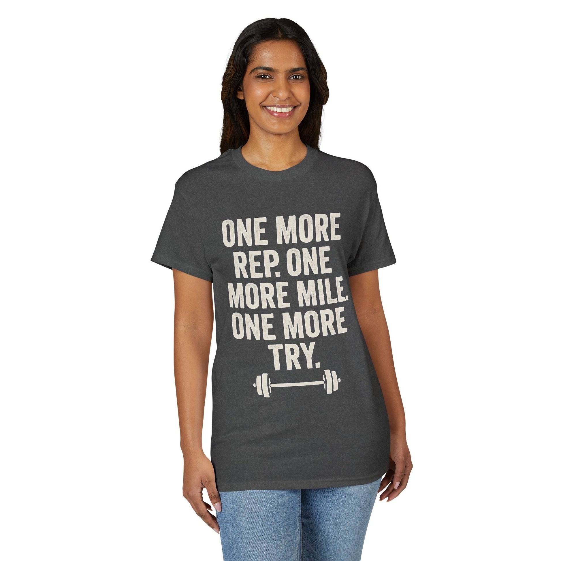 Motivational Fitness T-Shirt - "One More Rep, One More Mile, One More Try" - Peak Inspiration