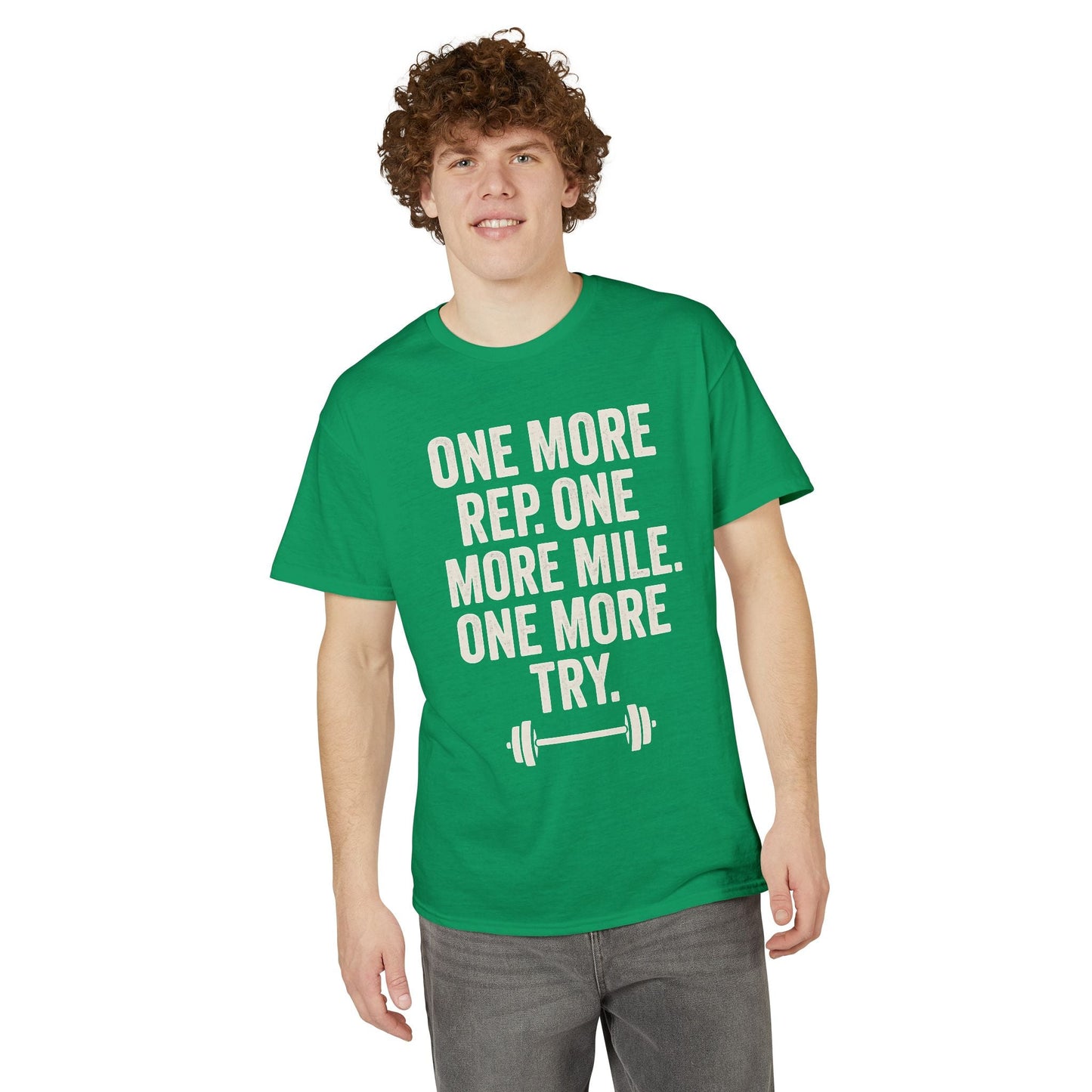 Motivational Fitness T-Shirt - "One More Rep, One More Mile, One More Try" - Peak Inspiration