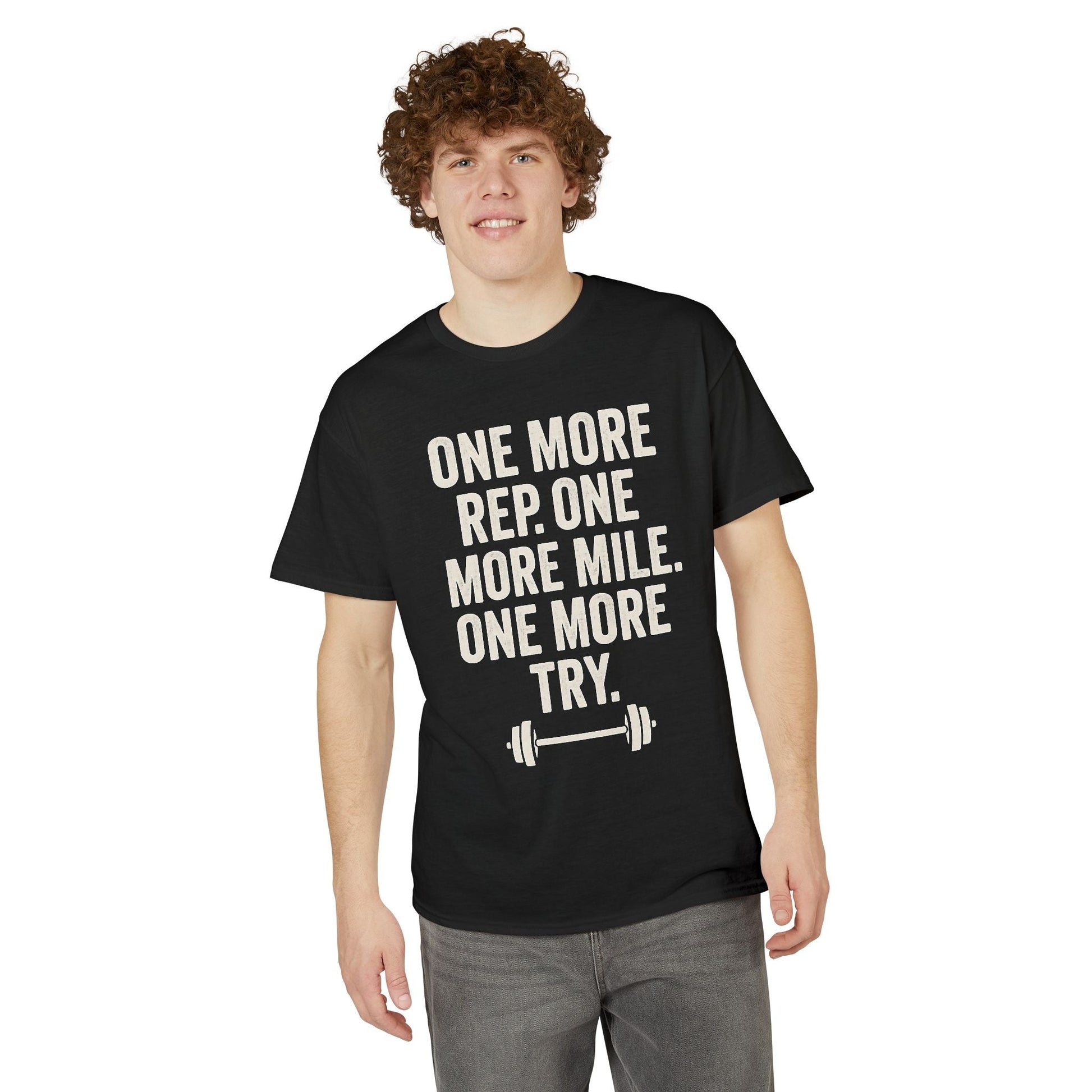 Motivational Fitness T-Shirt - "One More Rep, One More Mile, One More Try" - Peak Inspiration