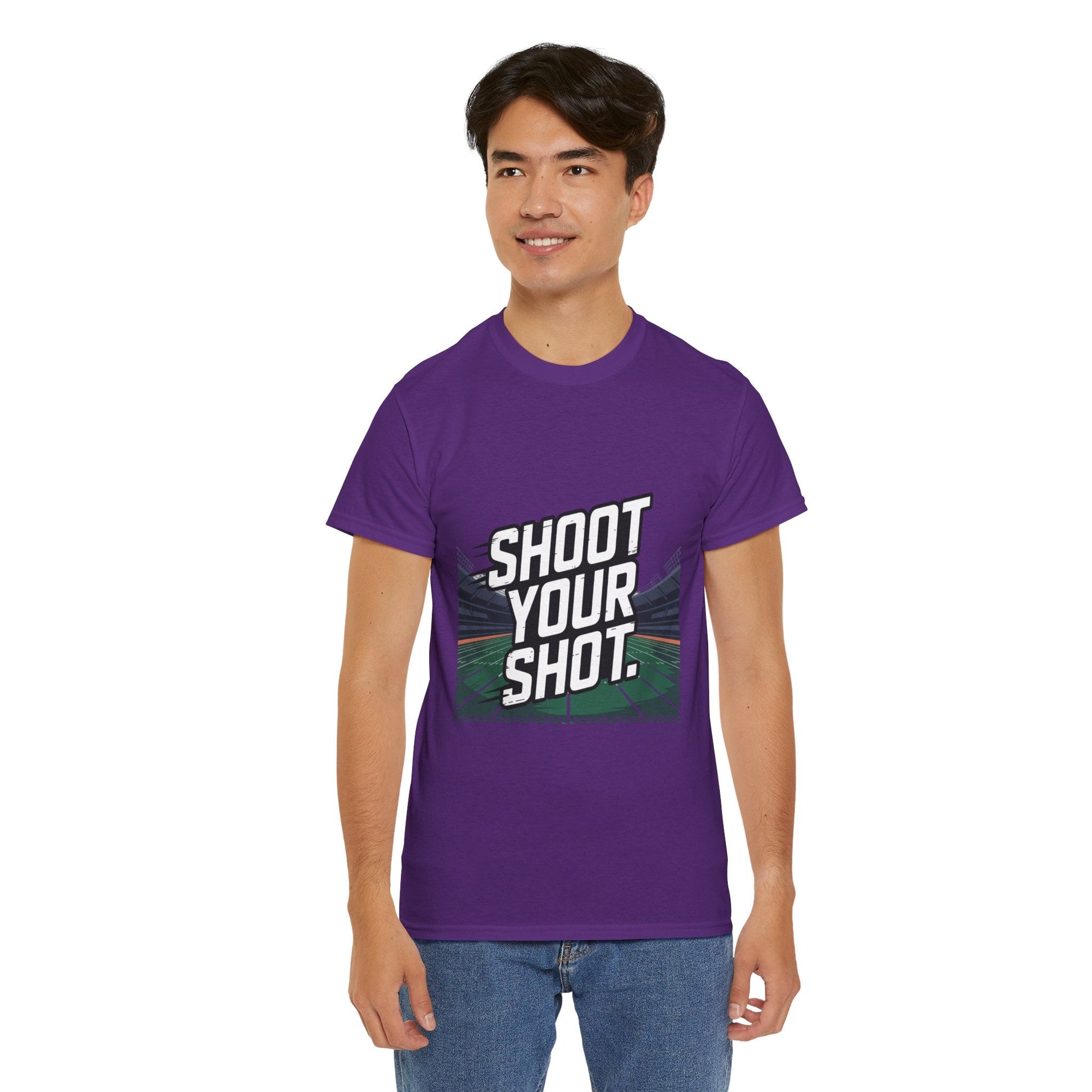 Sporty Unisex Heavy Cotton Tee - "Shoot Your Shot" Motivational T-Shirt - Peak Inspiration