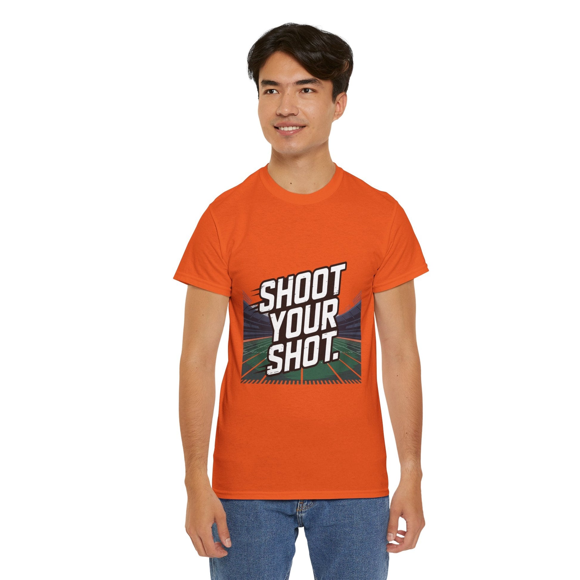 Sporty Unisex Heavy Cotton Tee - "Shoot Your Shot" Motivational T-Shirt - Peak Inspiration