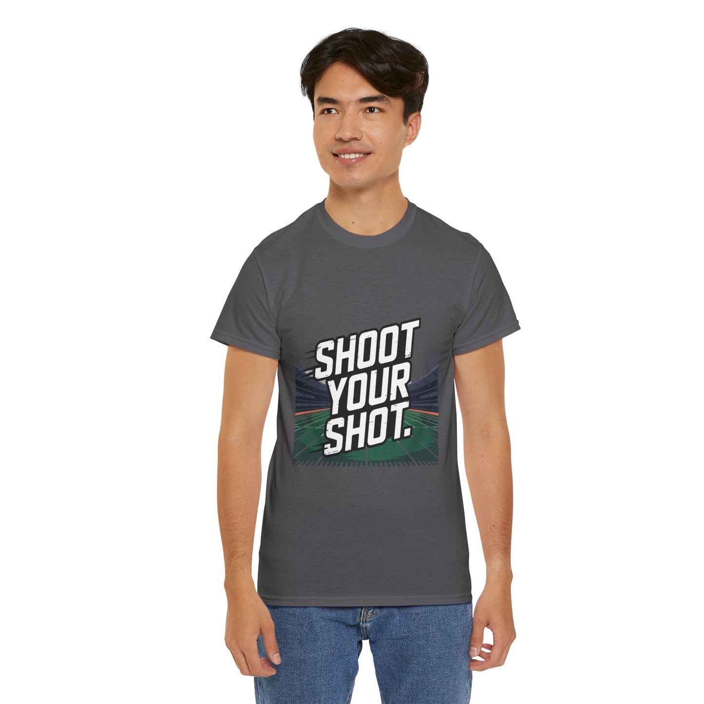 Sporty Unisex Heavy Cotton Tee - "Shoot Your Shot" Motivational T-Shirt - Peak Inspiration