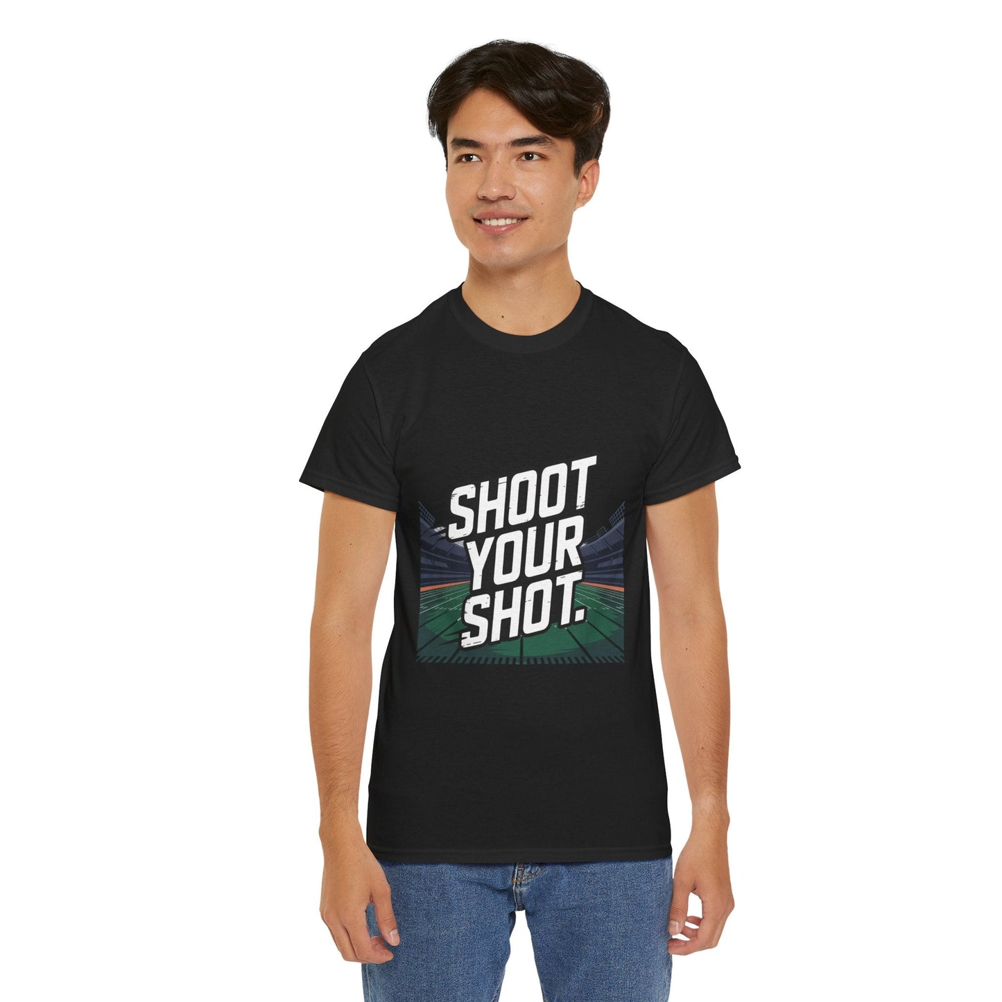 Sporty Unisex Heavy Cotton Tee - "Shoot Your Shot" Motivational T-Shirt - Peak Inspiration