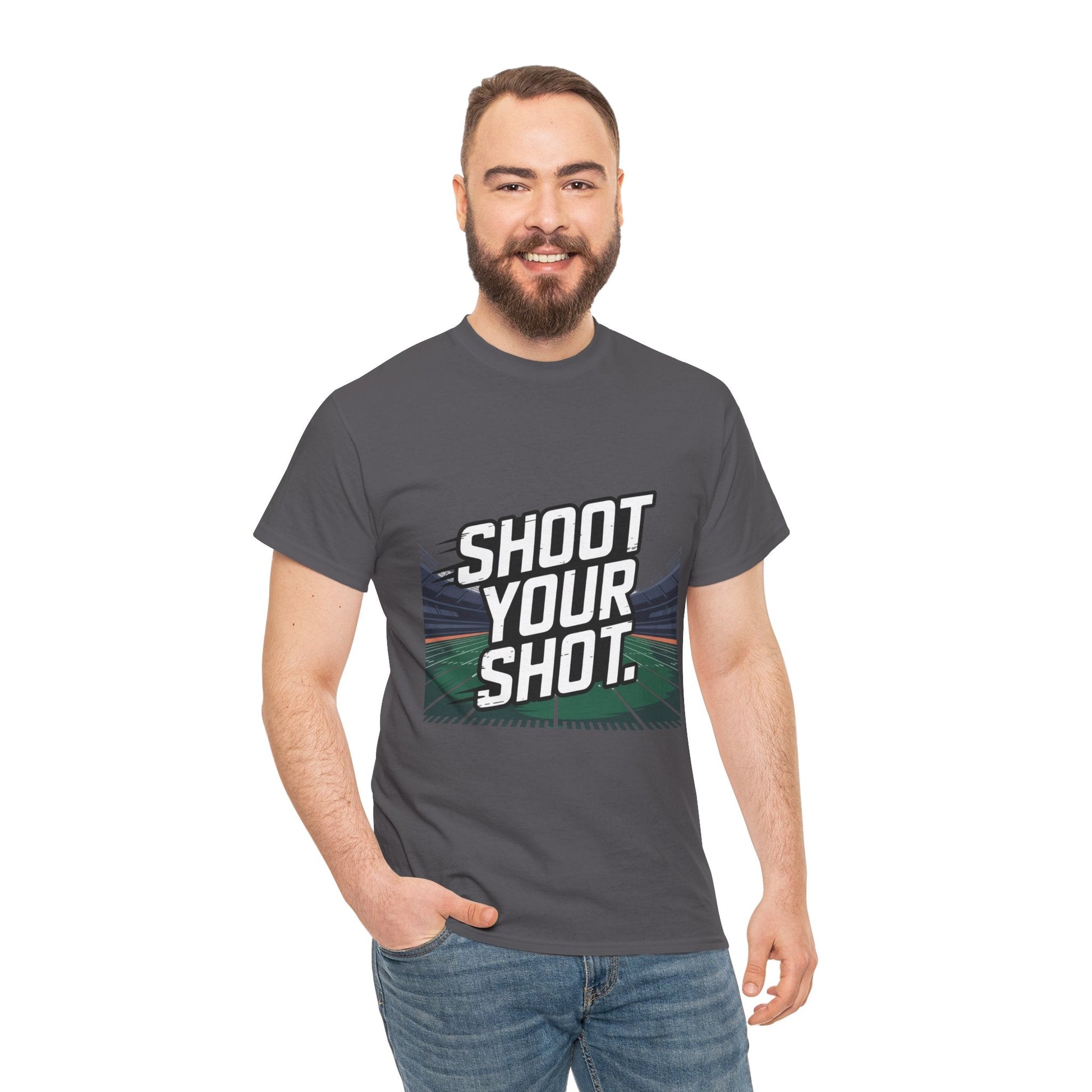 Sporty Unisex Heavy Cotton Tee - "Shoot Your Shot" Motivational T-Shirt - Peak Inspiration