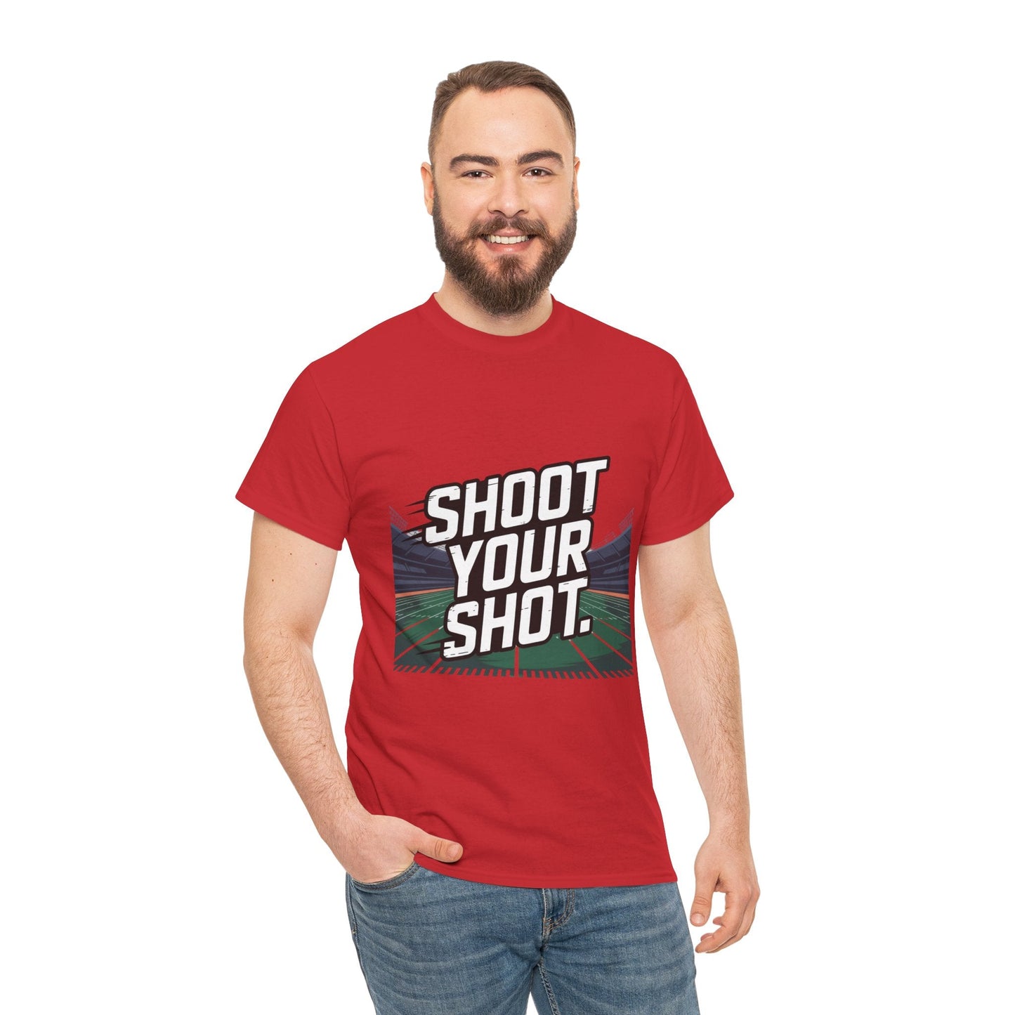 Sporty Unisex Heavy Cotton Tee - "Shoot Your Shot" Motivational T-Shirt - Peak Inspiration