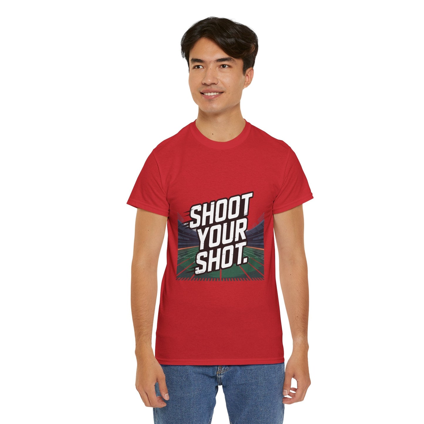 Sporty Unisex Heavy Cotton Tee - "Shoot Your Shot" Motivational T-Shirt - Peak Inspiration