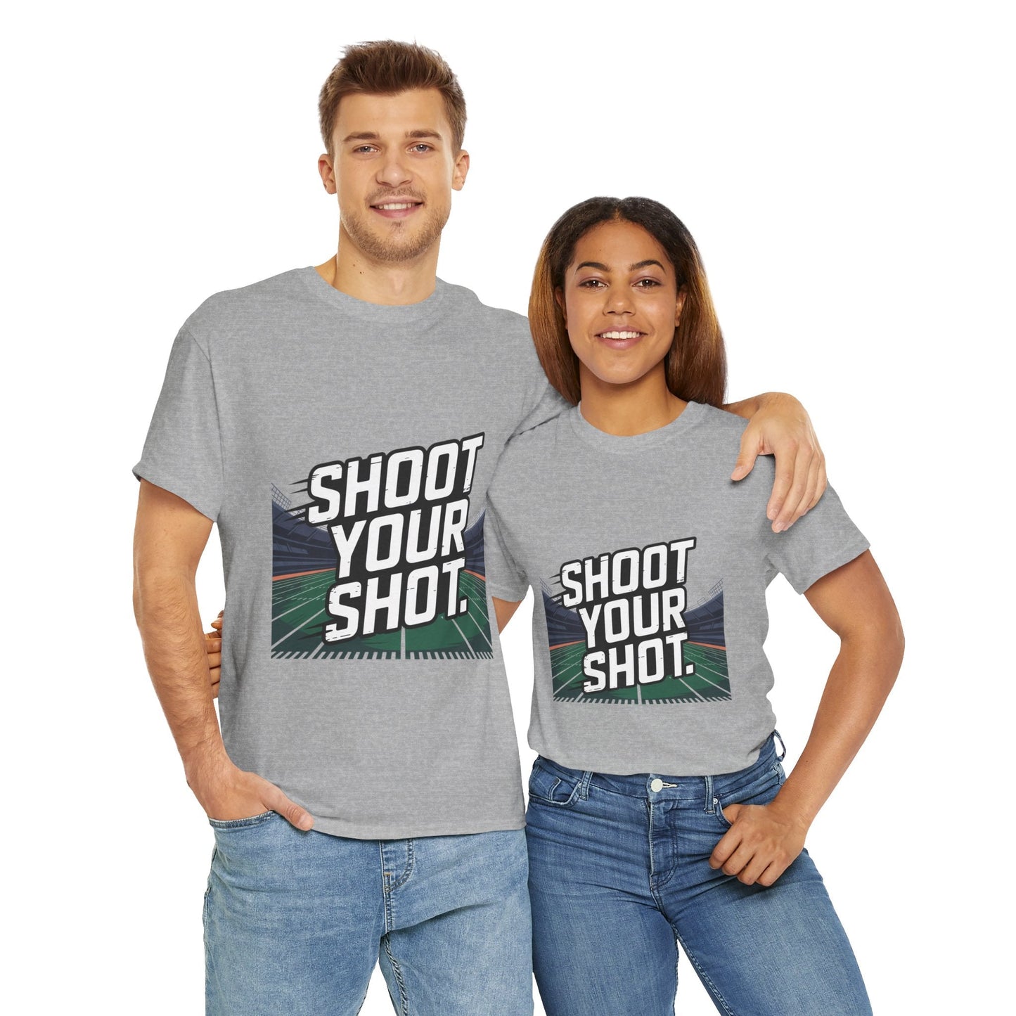 Sporty Unisex Heavy Cotton Tee - "Shoot Your Shot" Motivational T-Shirt - Peak Inspiration