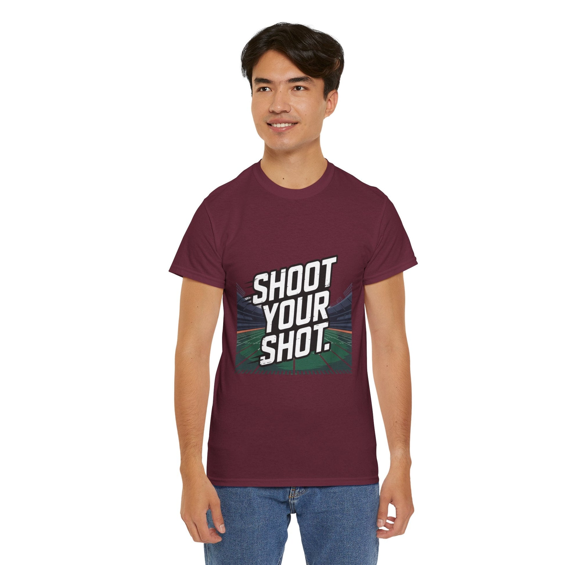 Sporty Unisex Heavy Cotton Tee - "Shoot Your Shot" Motivational T-Shirt - Peak Inspiration