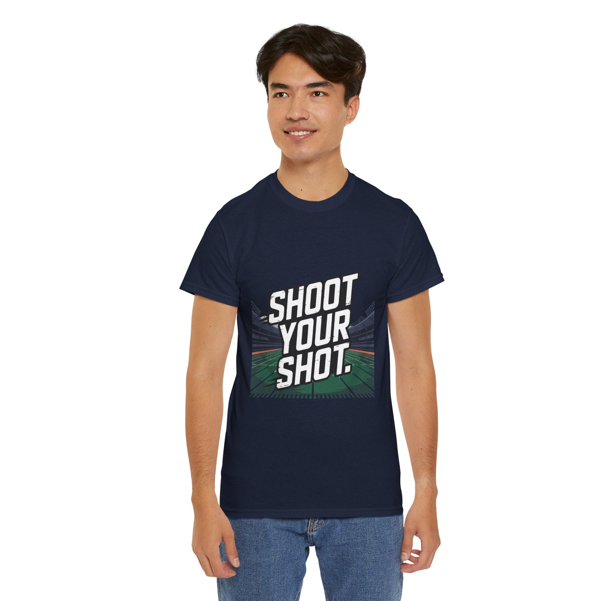 Sporty Unisex Heavy Cotton Tee - "Shoot Your Shot" Motivational T-Shirt - Peak Inspiration