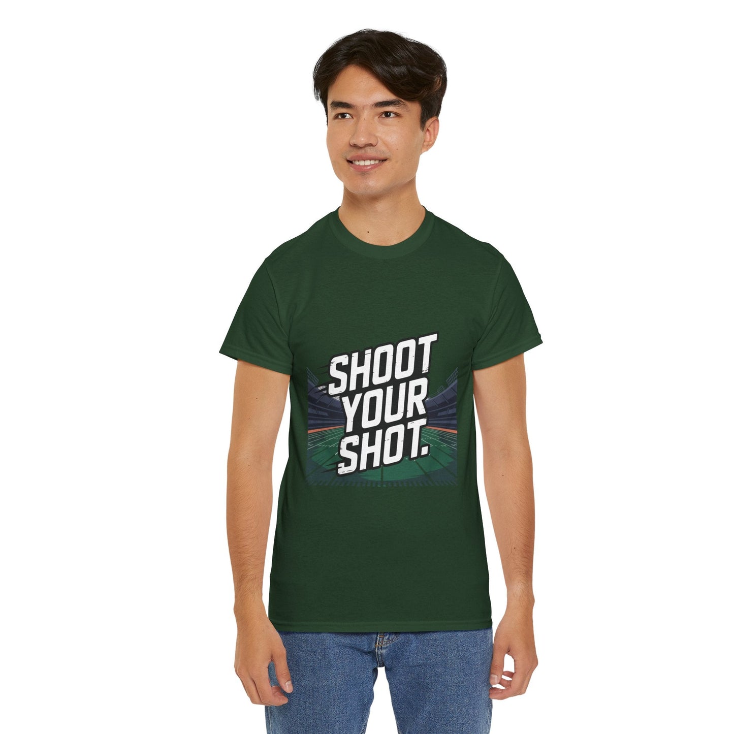 Sporty Unisex Heavy Cotton Tee - "Shoot Your Shot" Motivational T-Shirt - Peak Inspiration