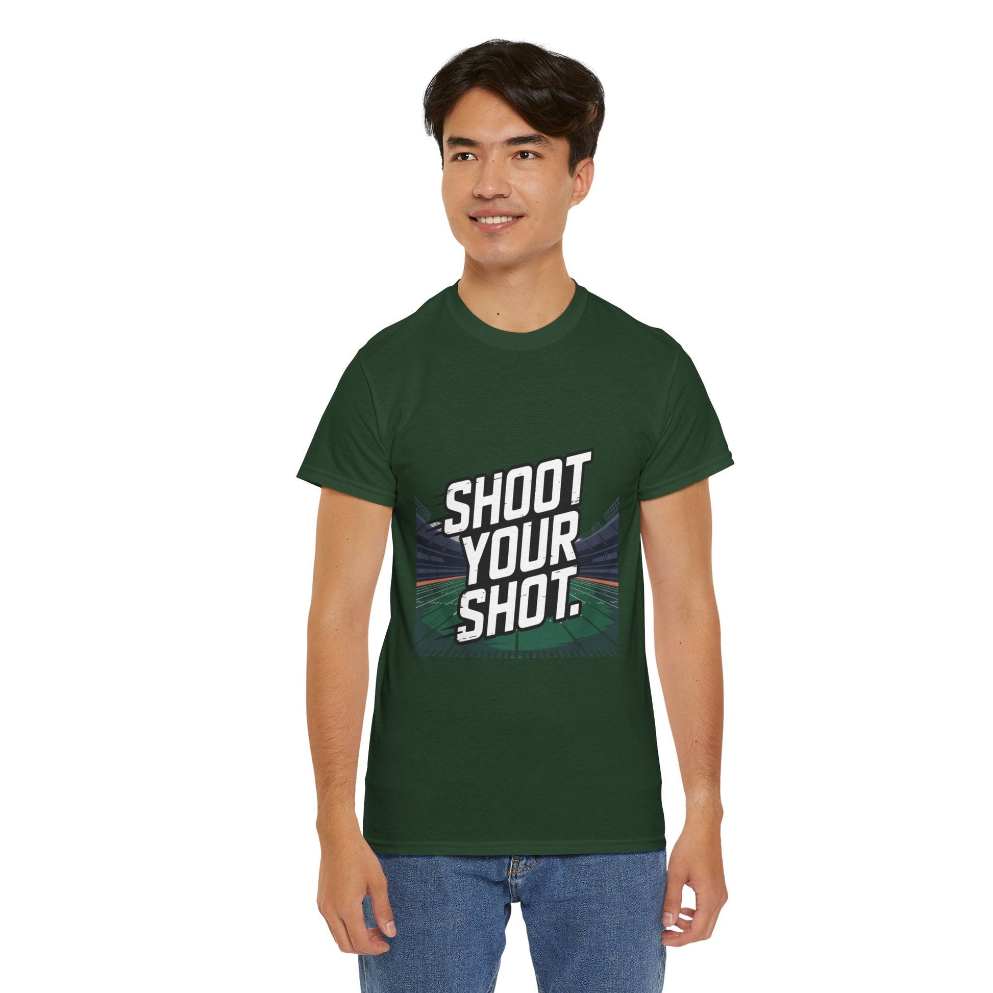 Sporty Unisex Heavy Cotton Tee - "Shoot Your Shot" Motivational T-Shirt - Peak Inspiration