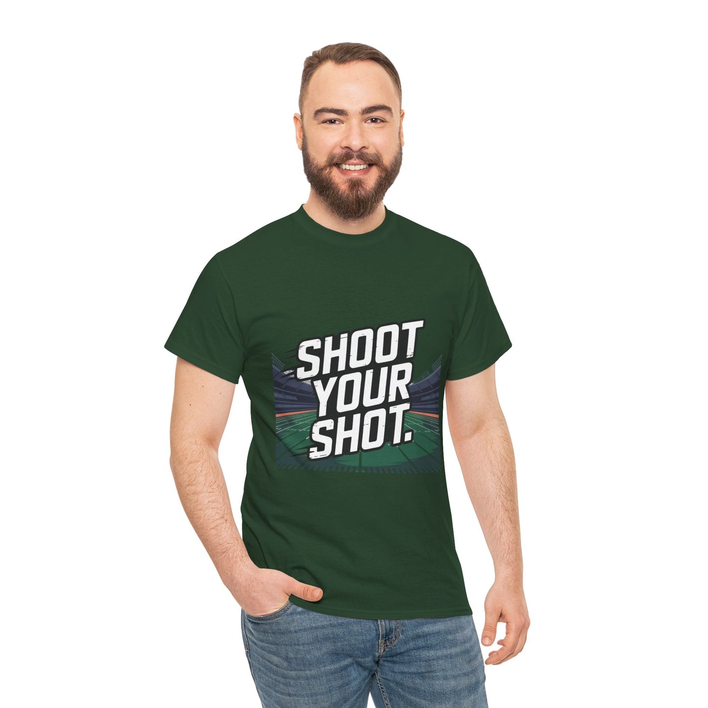 Sporty Unisex Heavy Cotton Tee - "Shoot Your Shot" Motivational T-Shirt - Peak Inspiration