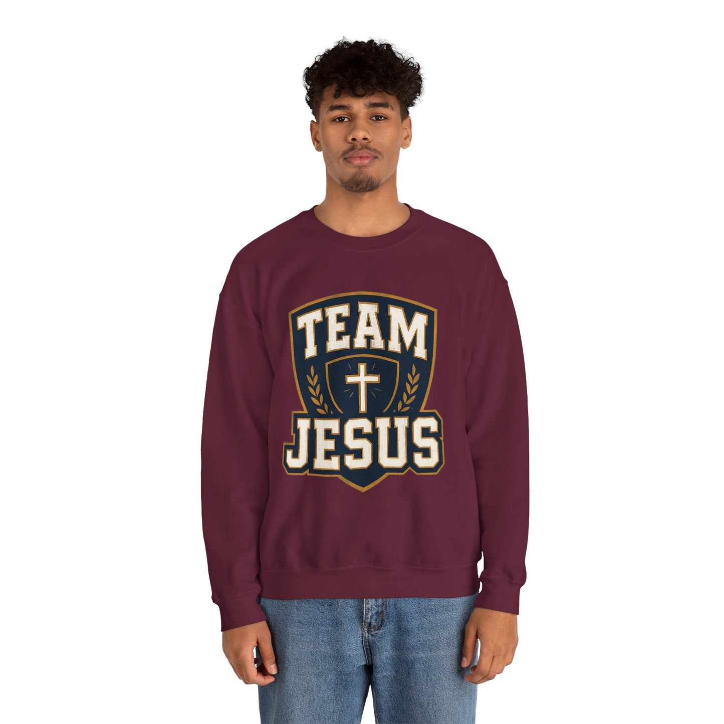 Team Jesus Shield Sweatshirt — Christian Faith Crewneck - Peak Inspiration