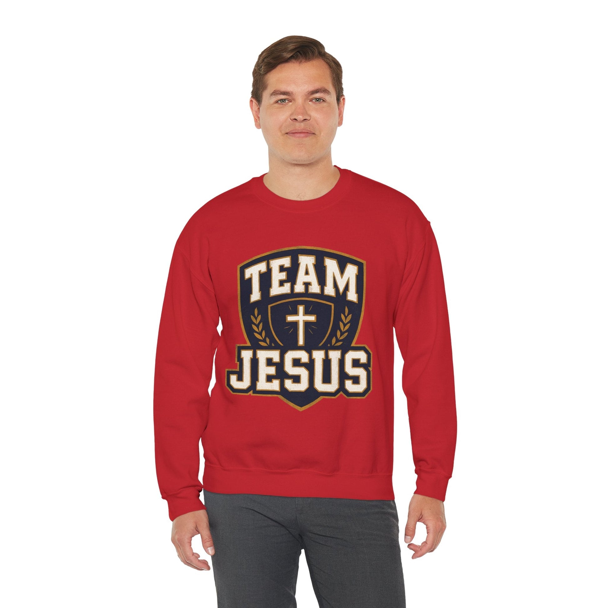 Team Jesus Shield Sweatshirt — Christian Faith Crewneck - Peak Inspiration