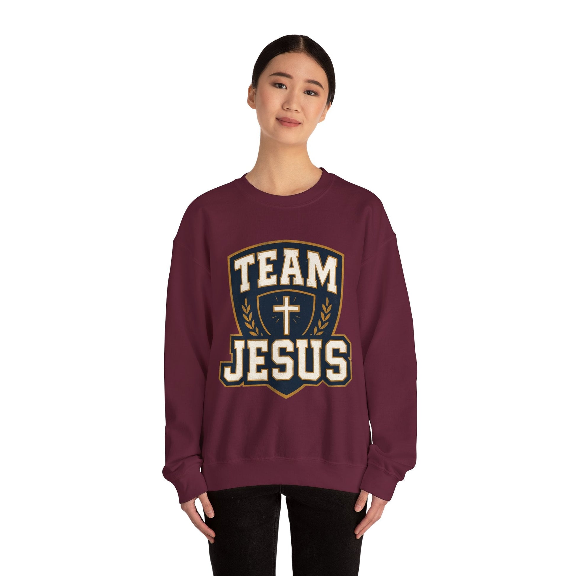 Team Jesus Shield Sweatshirt — Christian Faith Crewneck - Peak Inspiration