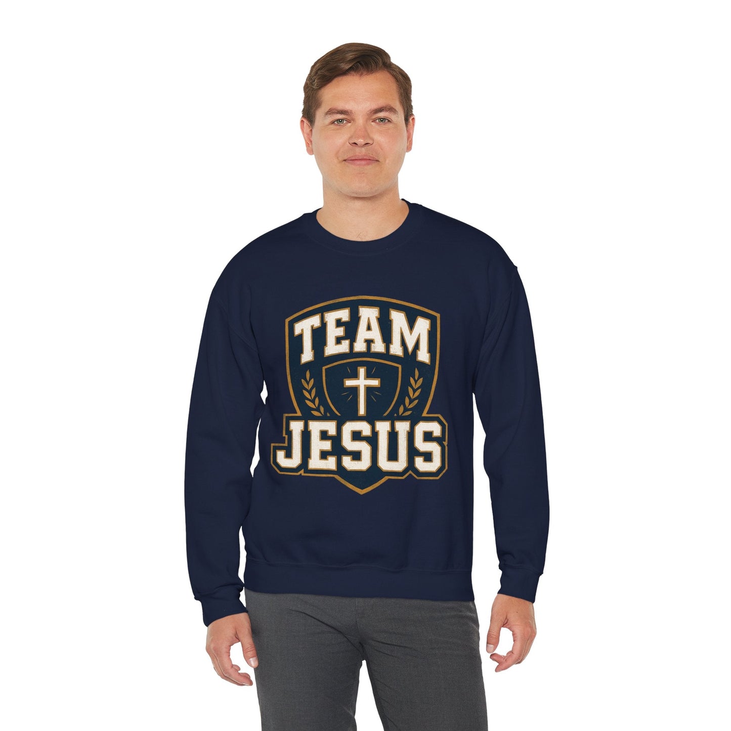 Team Jesus Shield Sweatshirt — Christian Faith Crewneck - Peak Inspiration