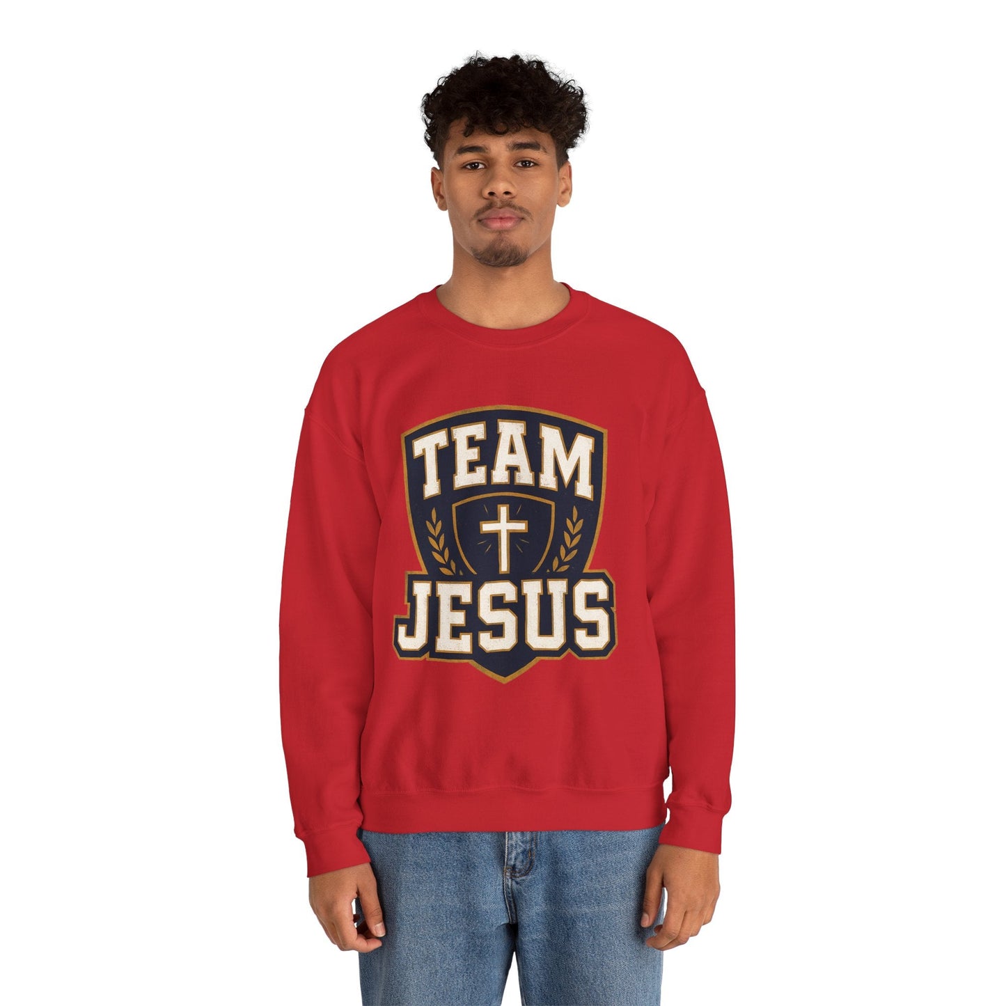 Team Jesus Shield Sweatshirt — Christian Faith Crewneck - Peak Inspiration