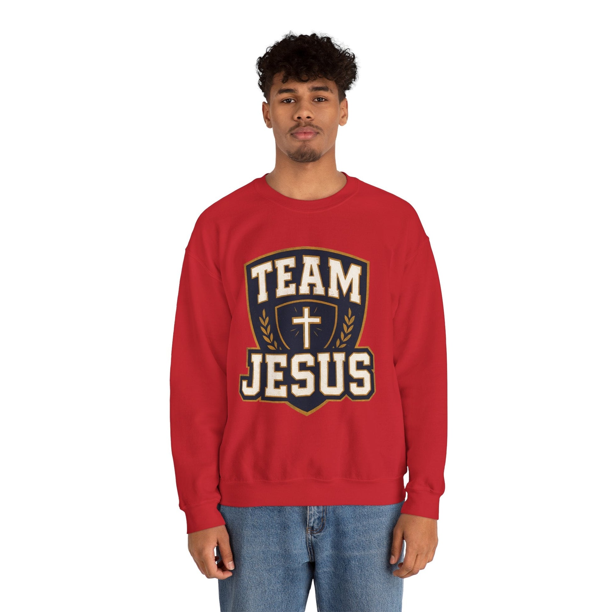 Team Jesus Shield Sweatshirt — Christian Faith Crewneck - Peak Inspiration