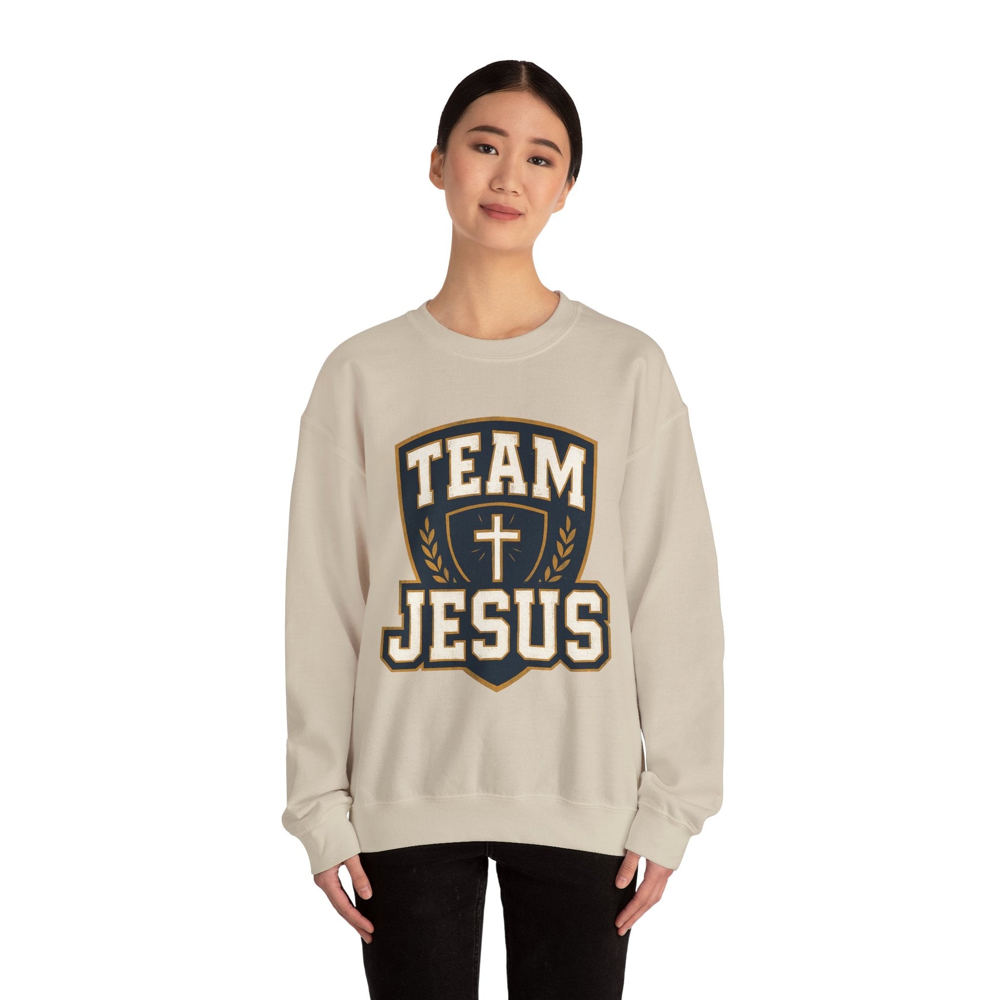 Team Jesus Shield Sweatshirt — Christian Faith Crewneck - Peak Inspiration