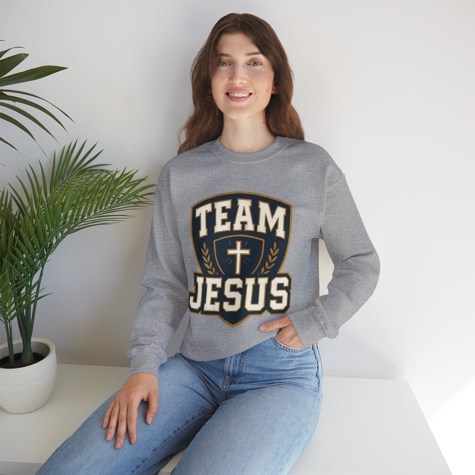 Team Jesus Shield Sweatshirt — Christian Faith Crewneck - Peak Inspiration
