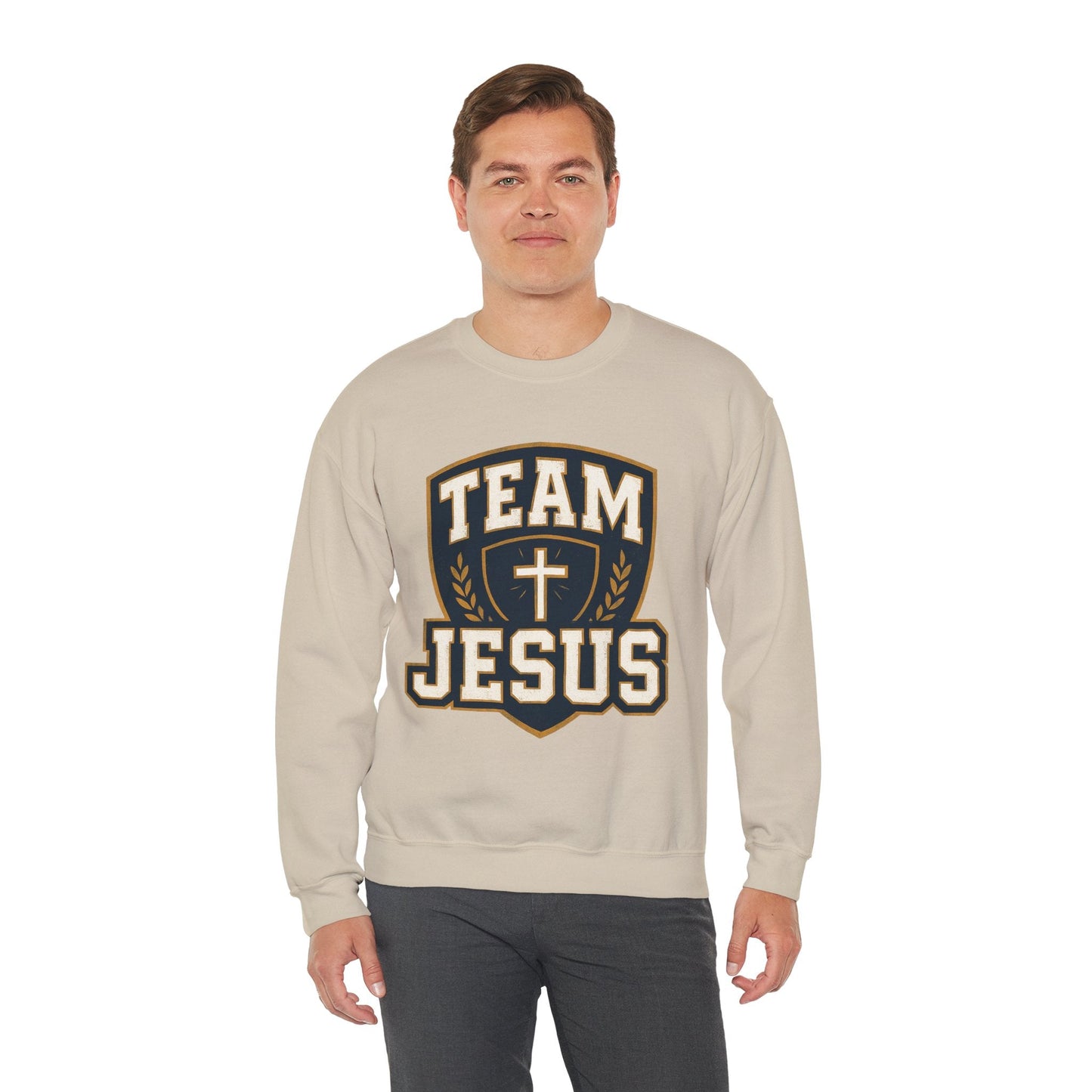 Team Jesus Shield Sweatshirt — Christian Faith Crewneck - Peak Inspiration