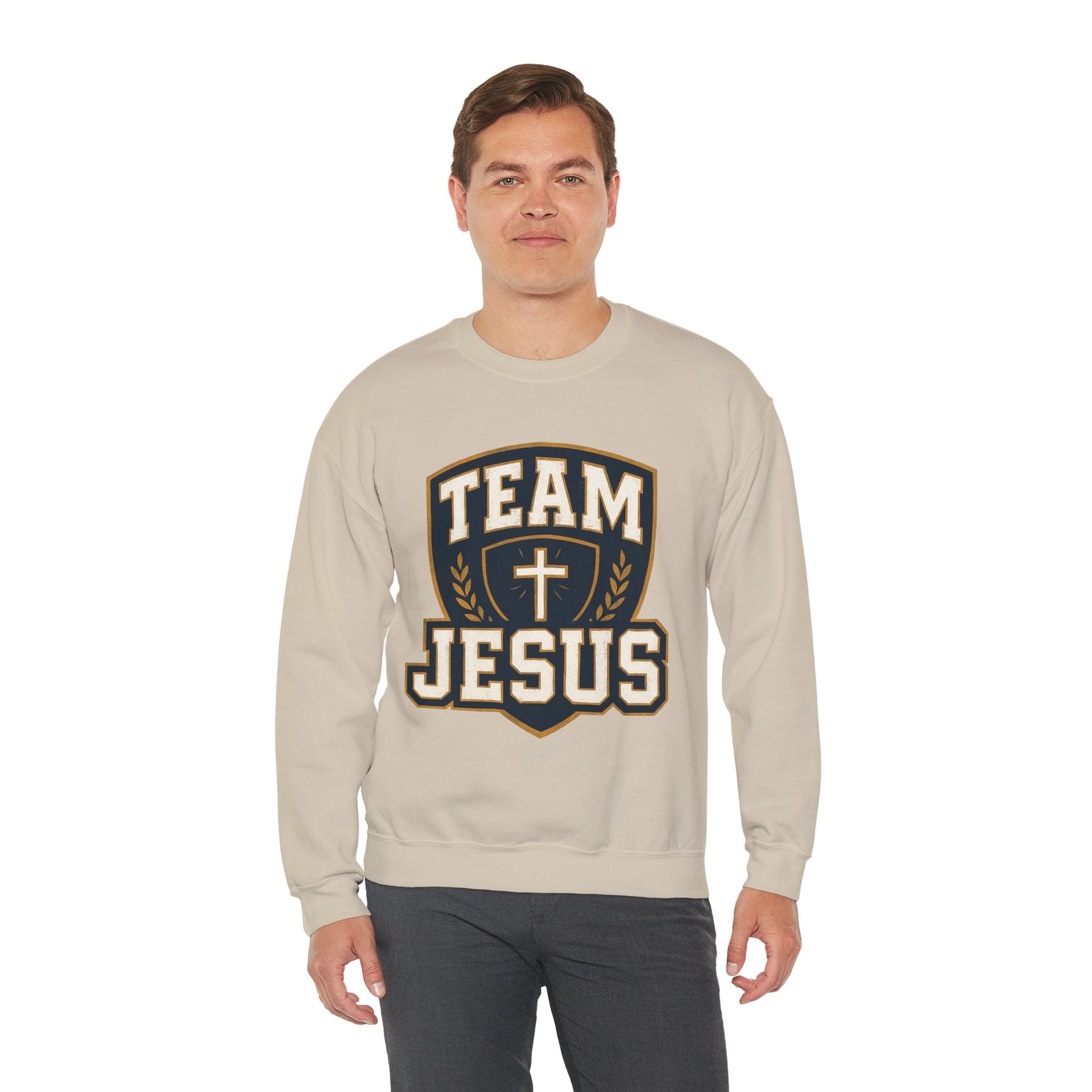 Team Jesus Shield Sweatshirt — Christian Faith Crewneck - Peak Inspiration