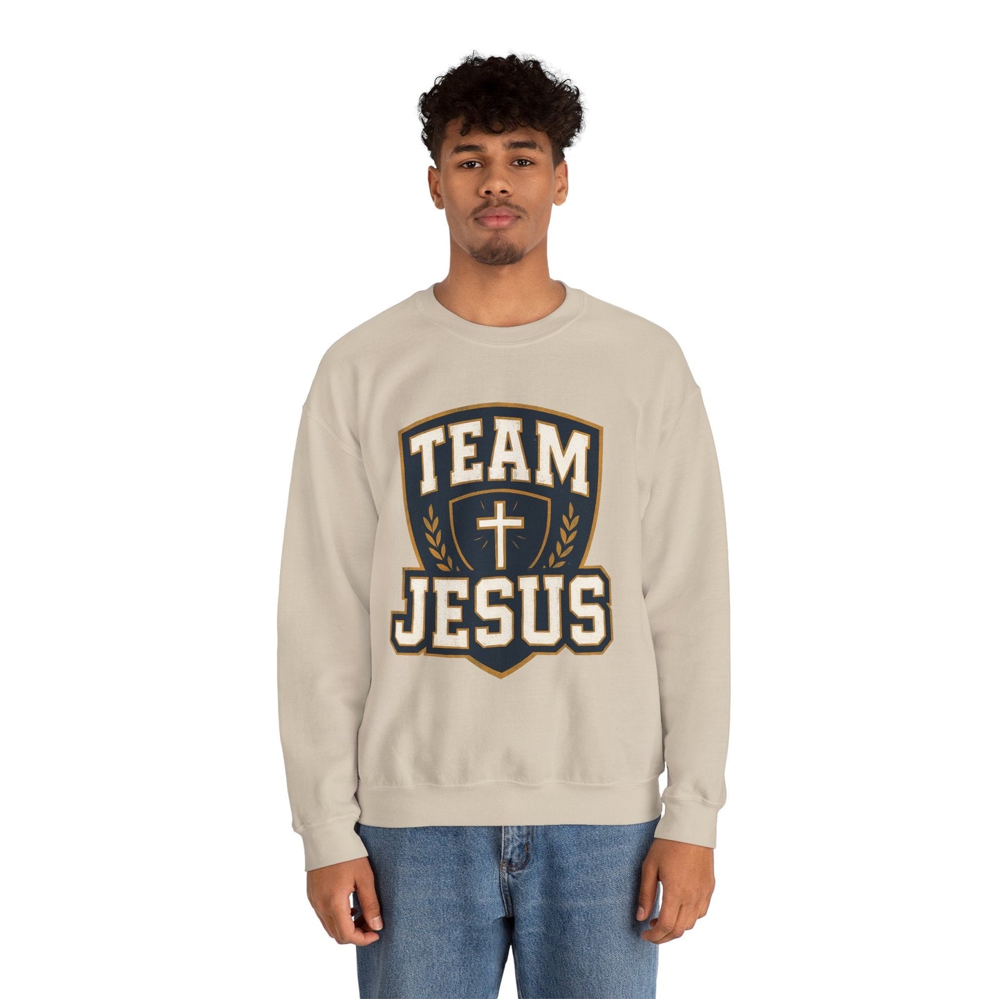 Team Jesus Shield Sweatshirt — Christian Faith Crewneck - Peak Inspiration