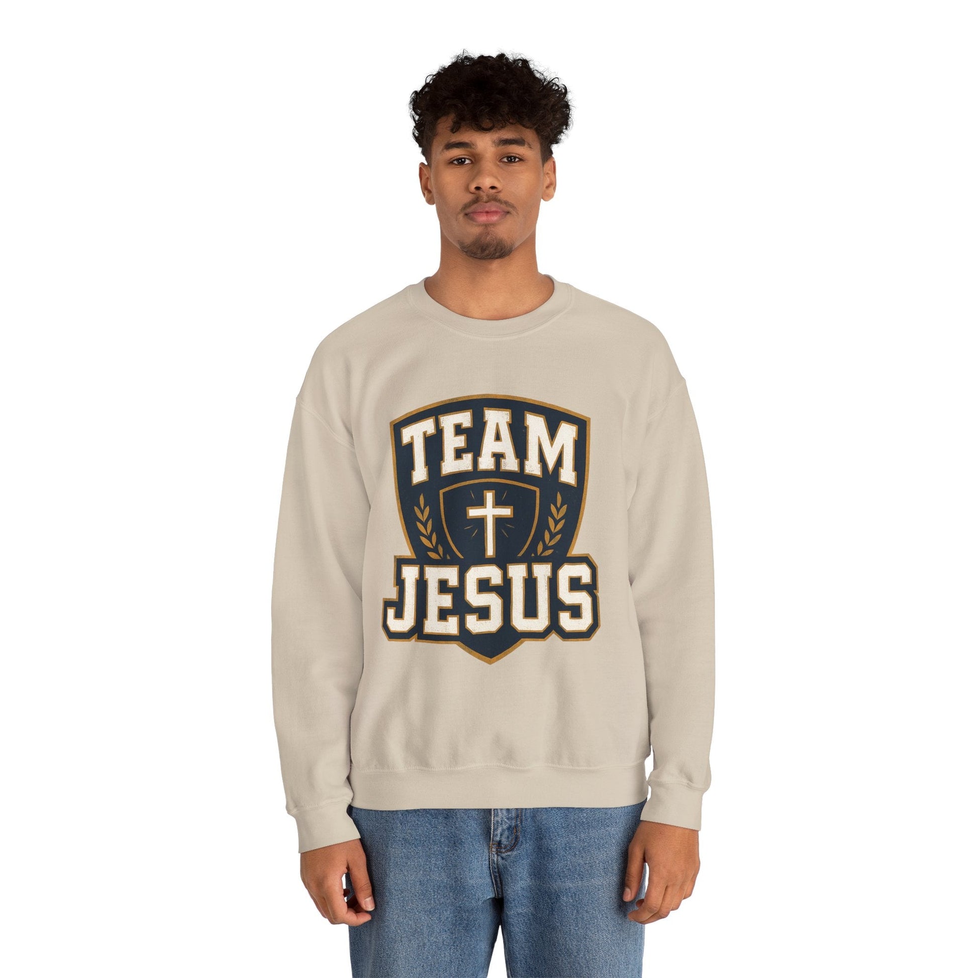 Team Jesus Shield Sweatshirt — Christian Faith Crewneck - Peak Inspiration