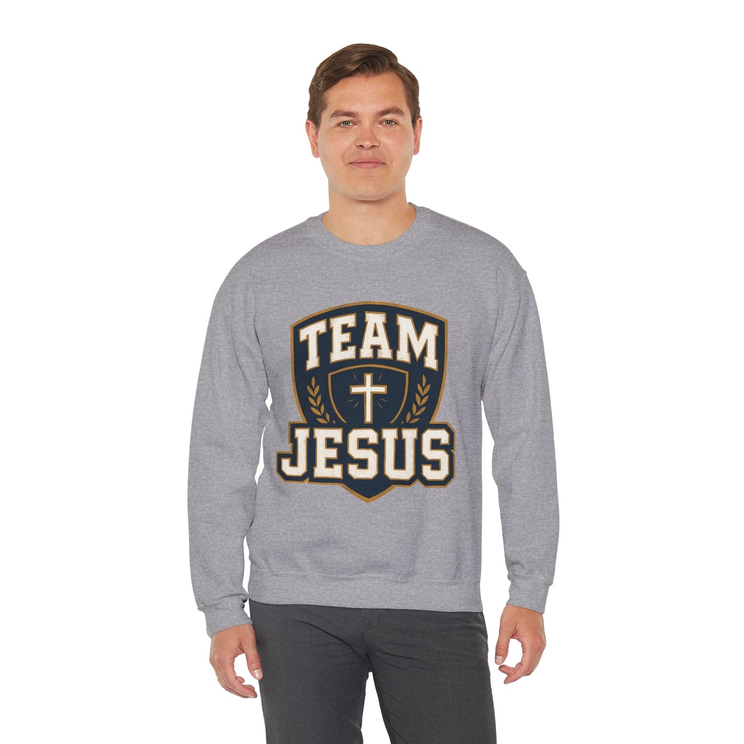 Team Jesus Shield Sweatshirt — Christian Faith Crewneck - Peak Inspiration