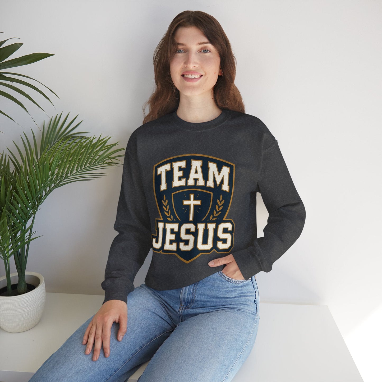 Team Jesus Shield Sweatshirt — Christian Faith Crewneck - Peak Inspiration