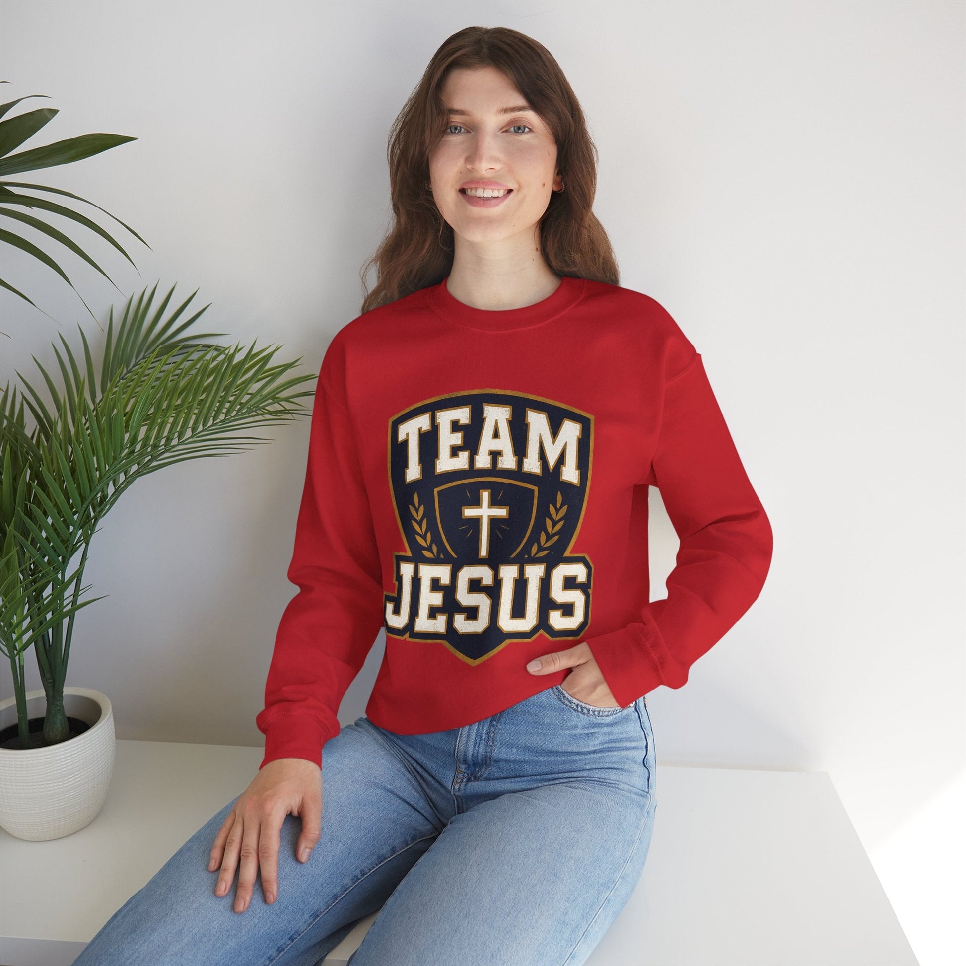 Team Jesus Shield Sweatshirt — Christian Faith Crewneck - Peak Inspiration