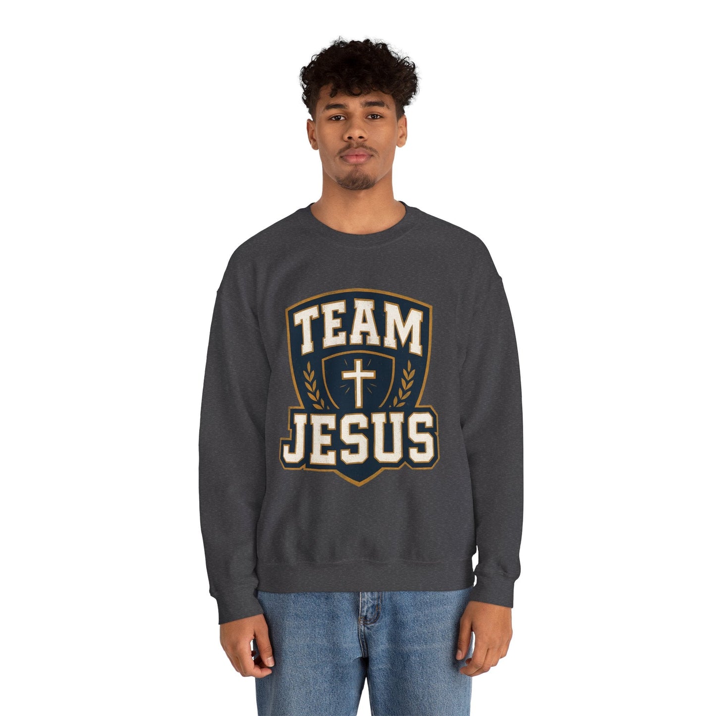 Team Jesus Shield Sweatshirt — Christian Faith Crewneck - Peak Inspiration