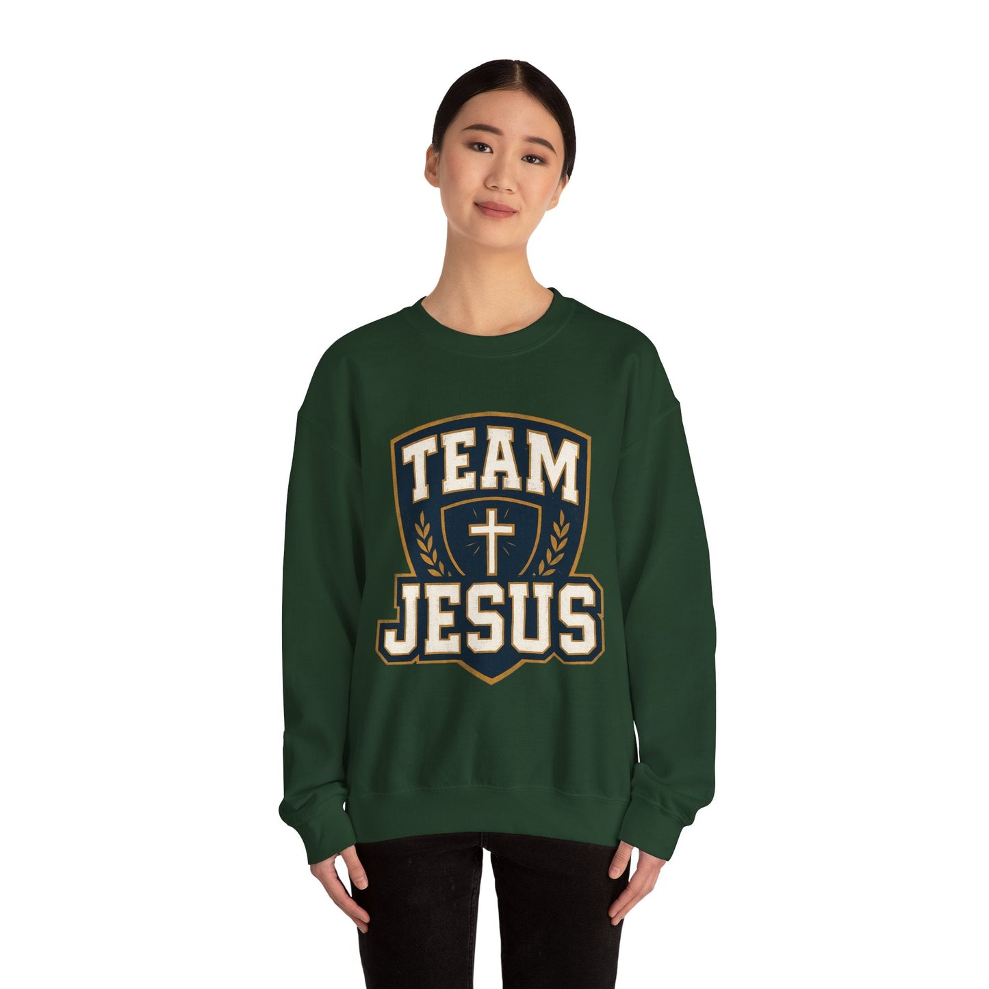 Team Jesus Shield Sweatshirt — Christian Faith Crewneck - Peak Inspiration