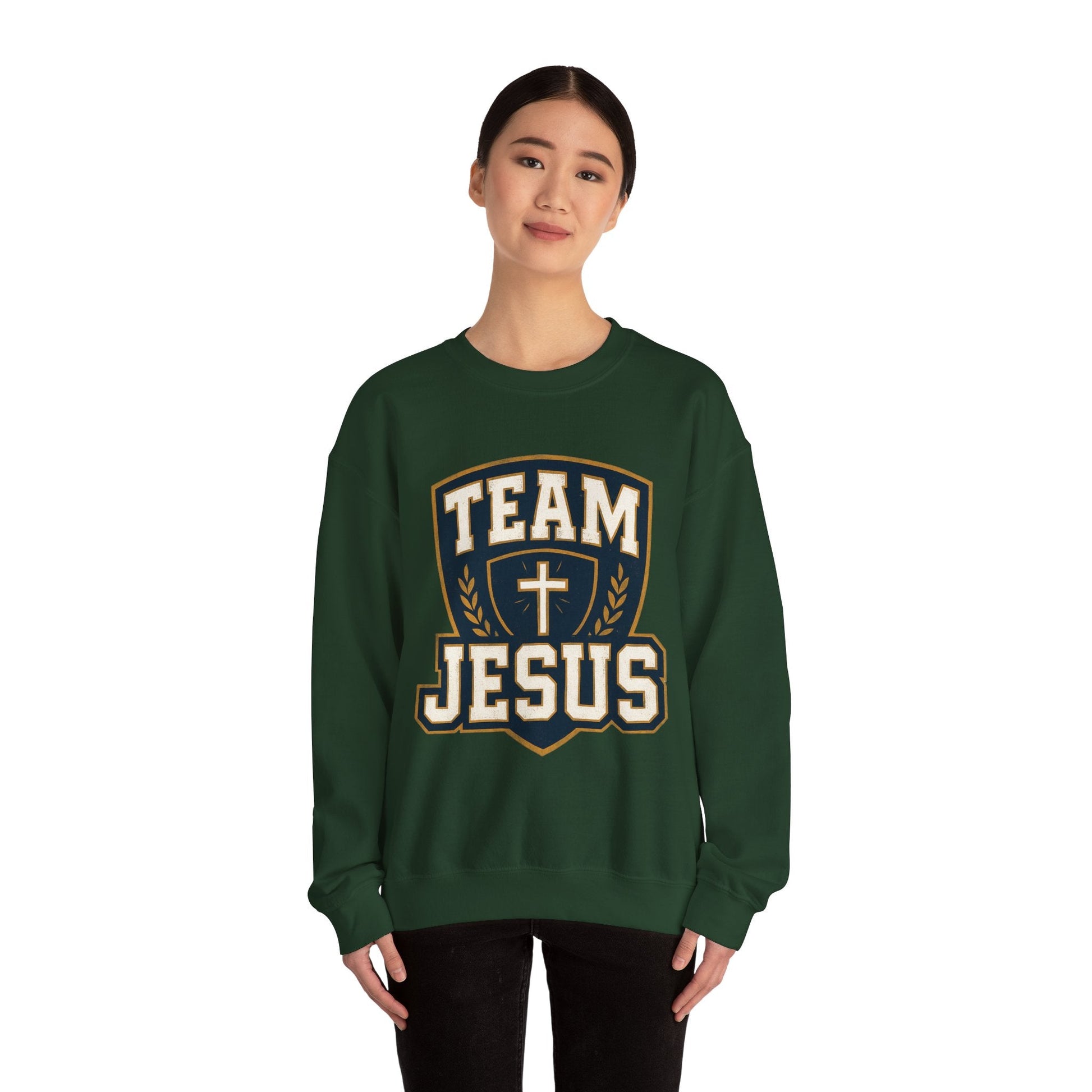 Team Jesus Shield Sweatshirt — Christian Faith Crewneck - Peak Inspiration
