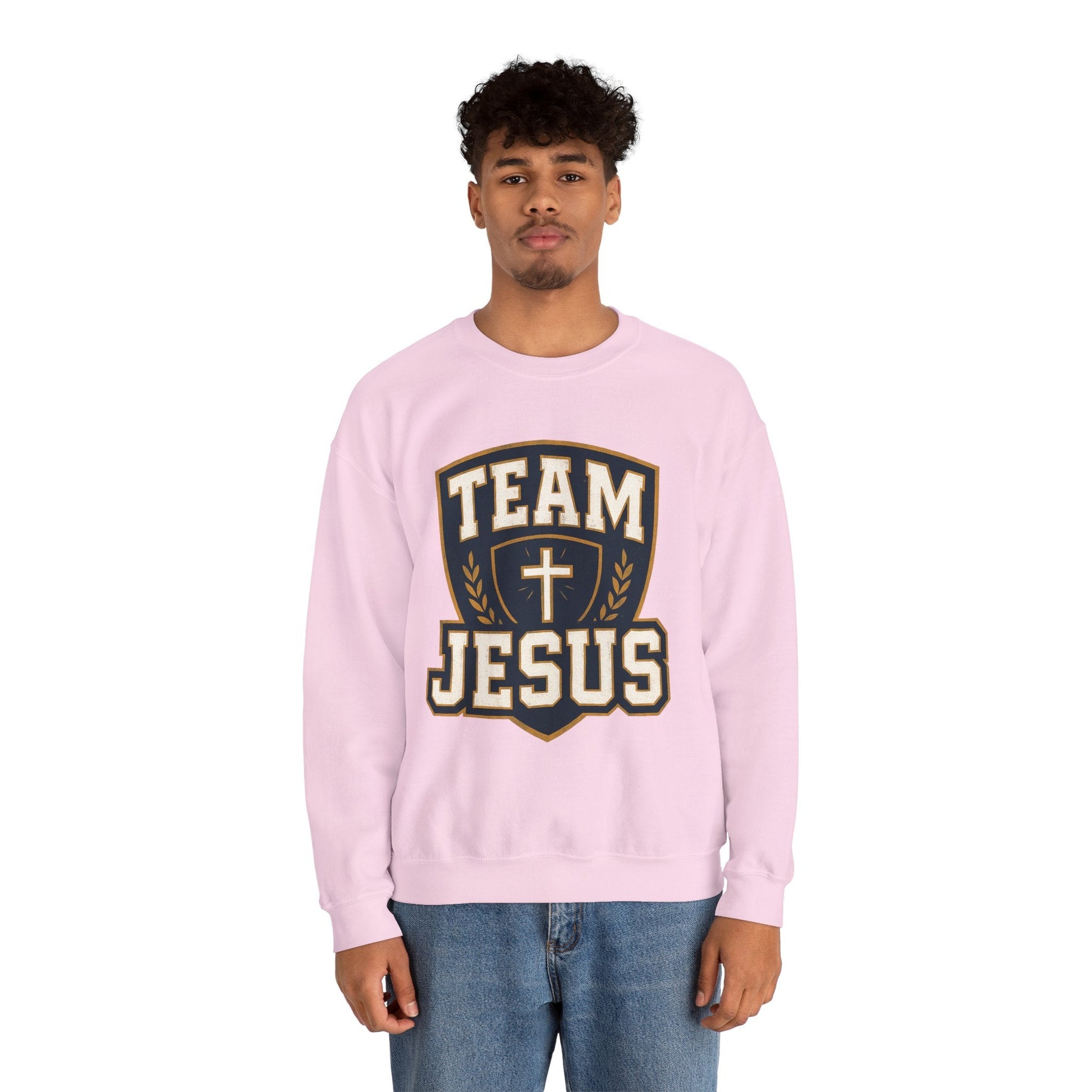 Team Jesus Shield Sweatshirt — Christian Faith Crewneck - Peak Inspiration