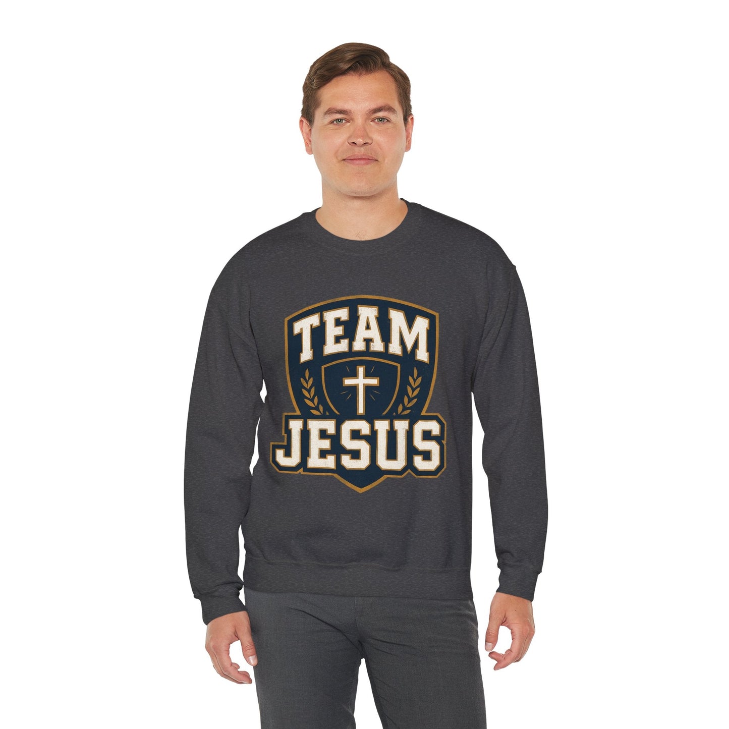 Team Jesus Shield Sweatshirt — Christian Faith Crewneck - Peak Inspiration