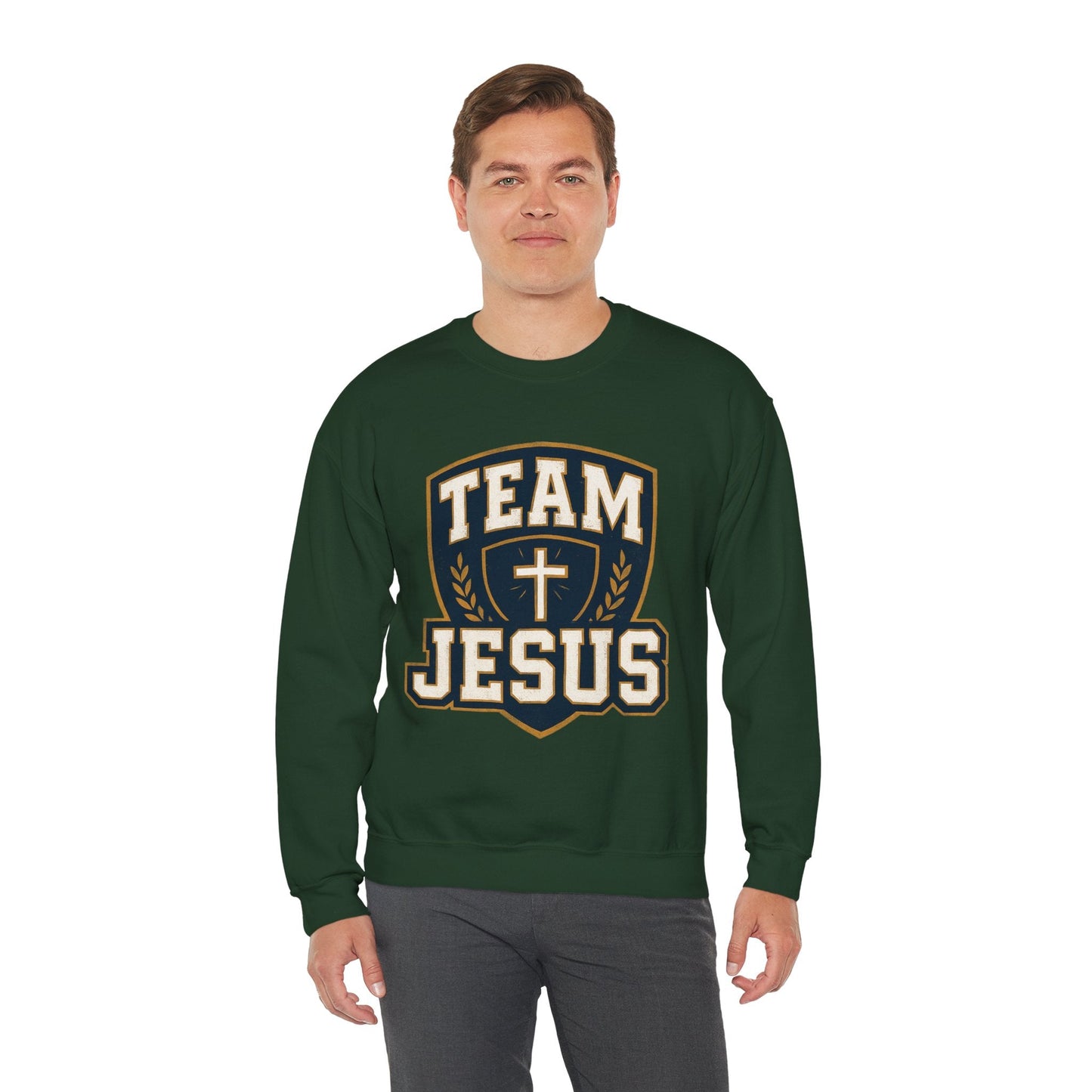 Team Jesus Shield Sweatshirt — Christian Faith Crewneck - Peak Inspiration
