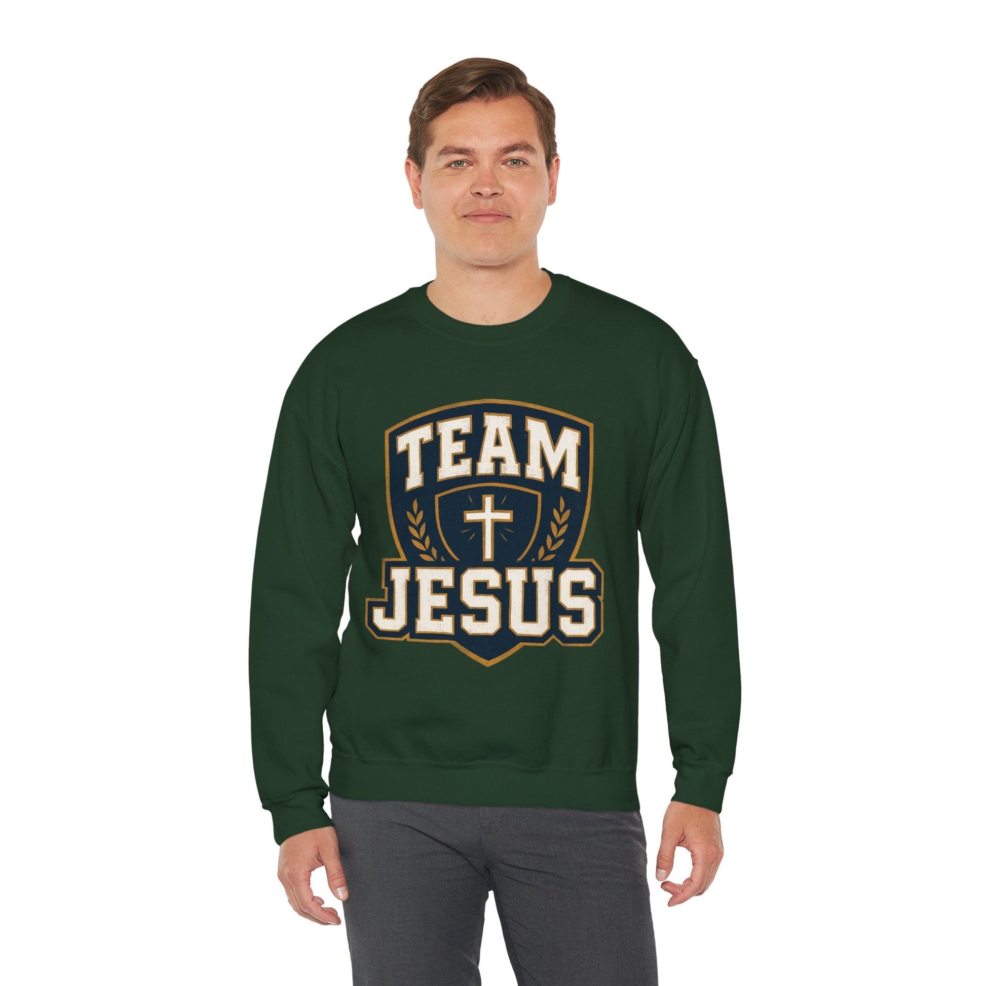 Team Jesus Shield Sweatshirt — Christian Faith Crewneck - Peak Inspiration