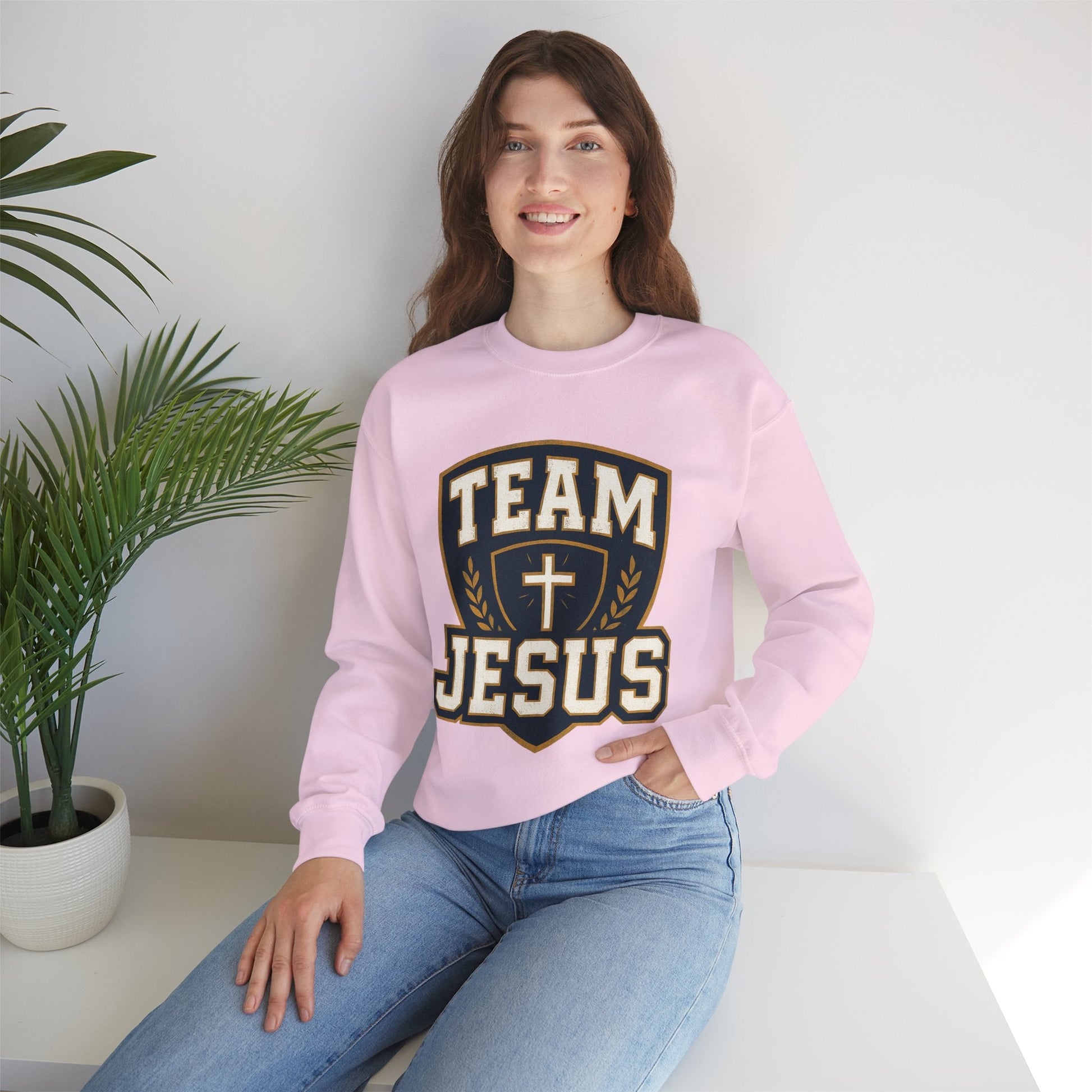 Team Jesus Shield Sweatshirt — Christian Faith Crewneck - Peak Inspiration