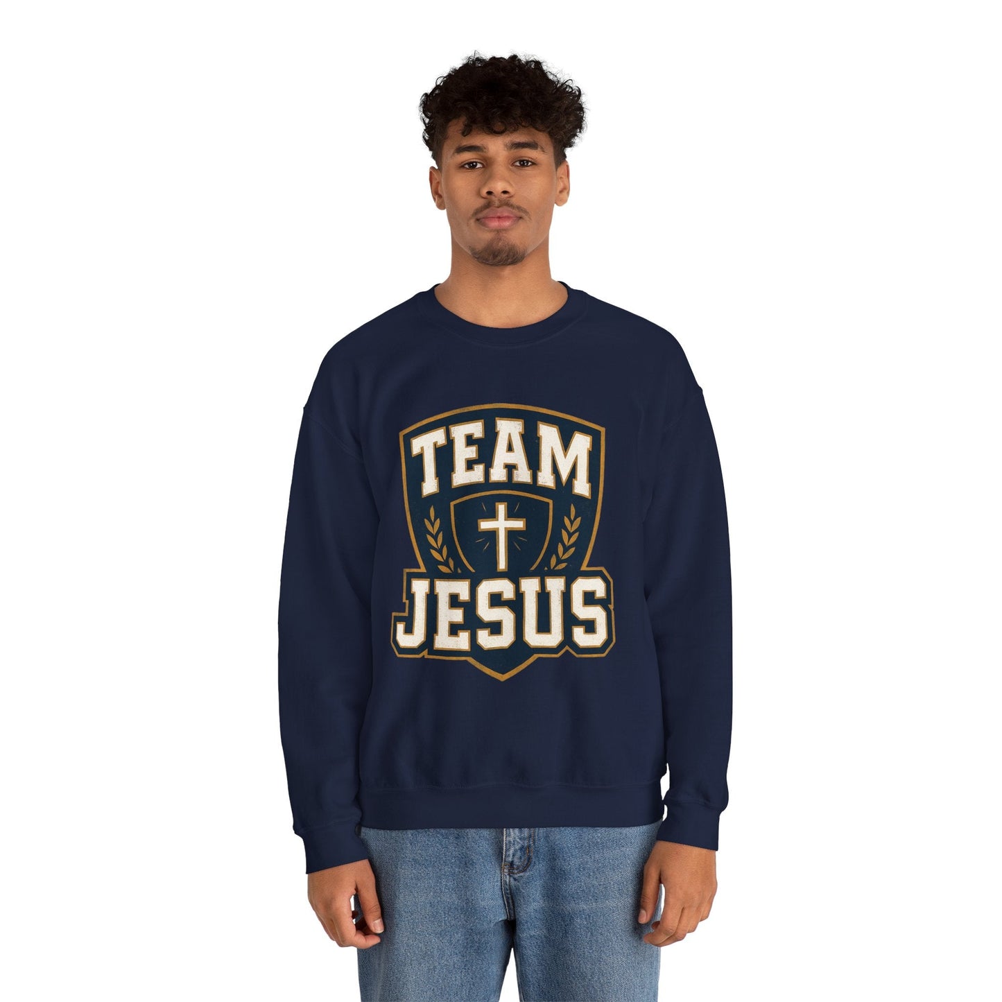 Team Jesus Shield Sweatshirt — Christian Faith Crewneck - Peak Inspiration