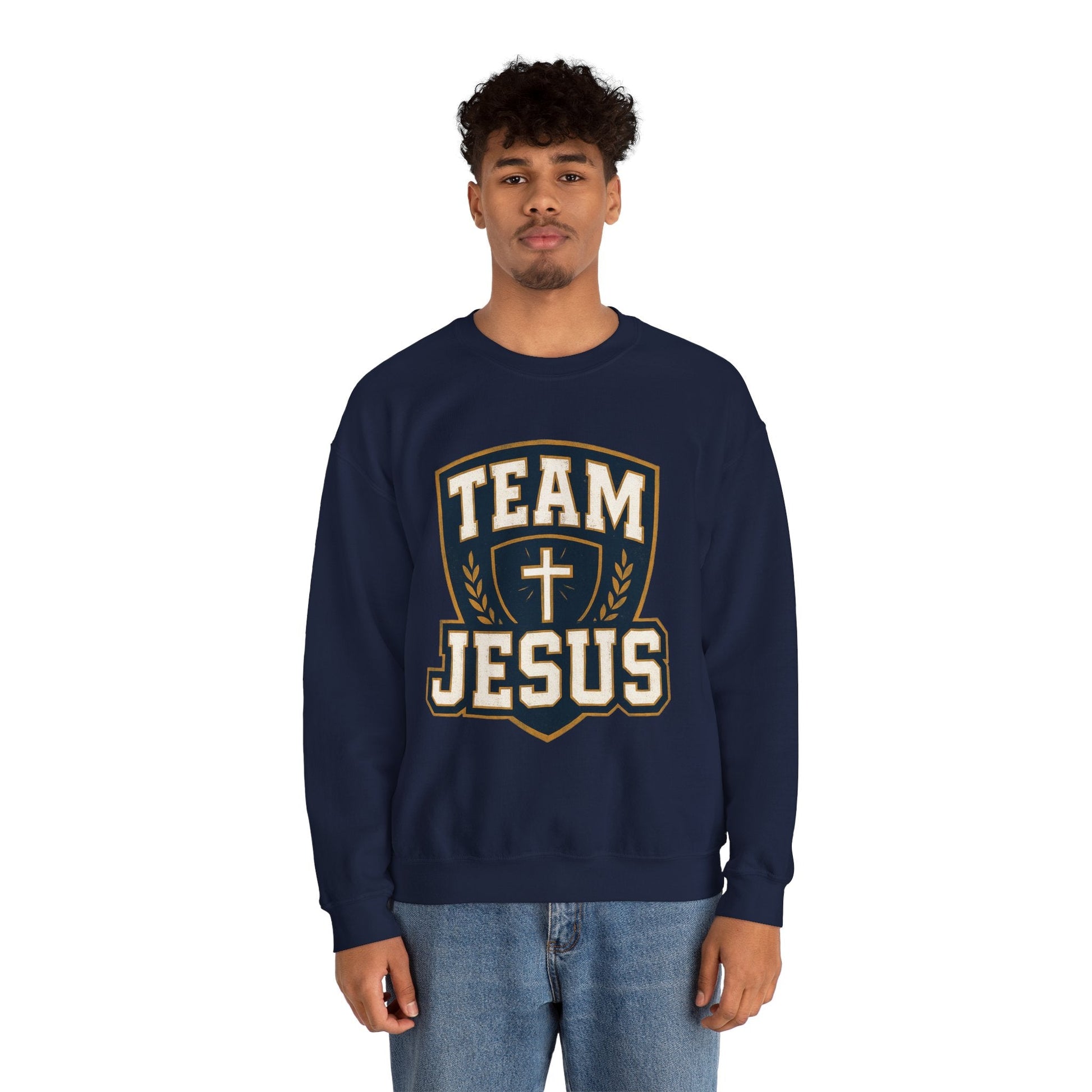 Team Jesus Shield Sweatshirt — Christian Faith Crewneck - Peak Inspiration