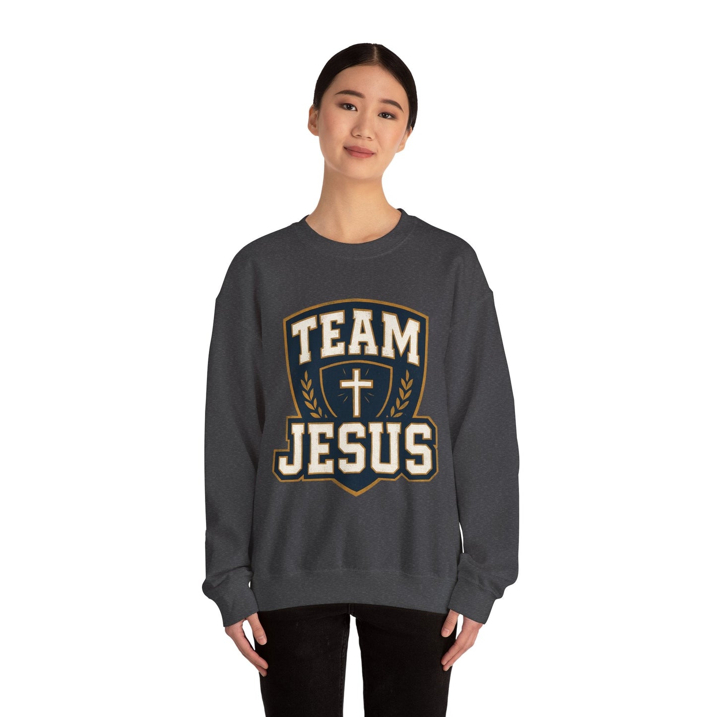 Team Jesus Shield Sweatshirt — Christian Faith Crewneck - Peak Inspiration