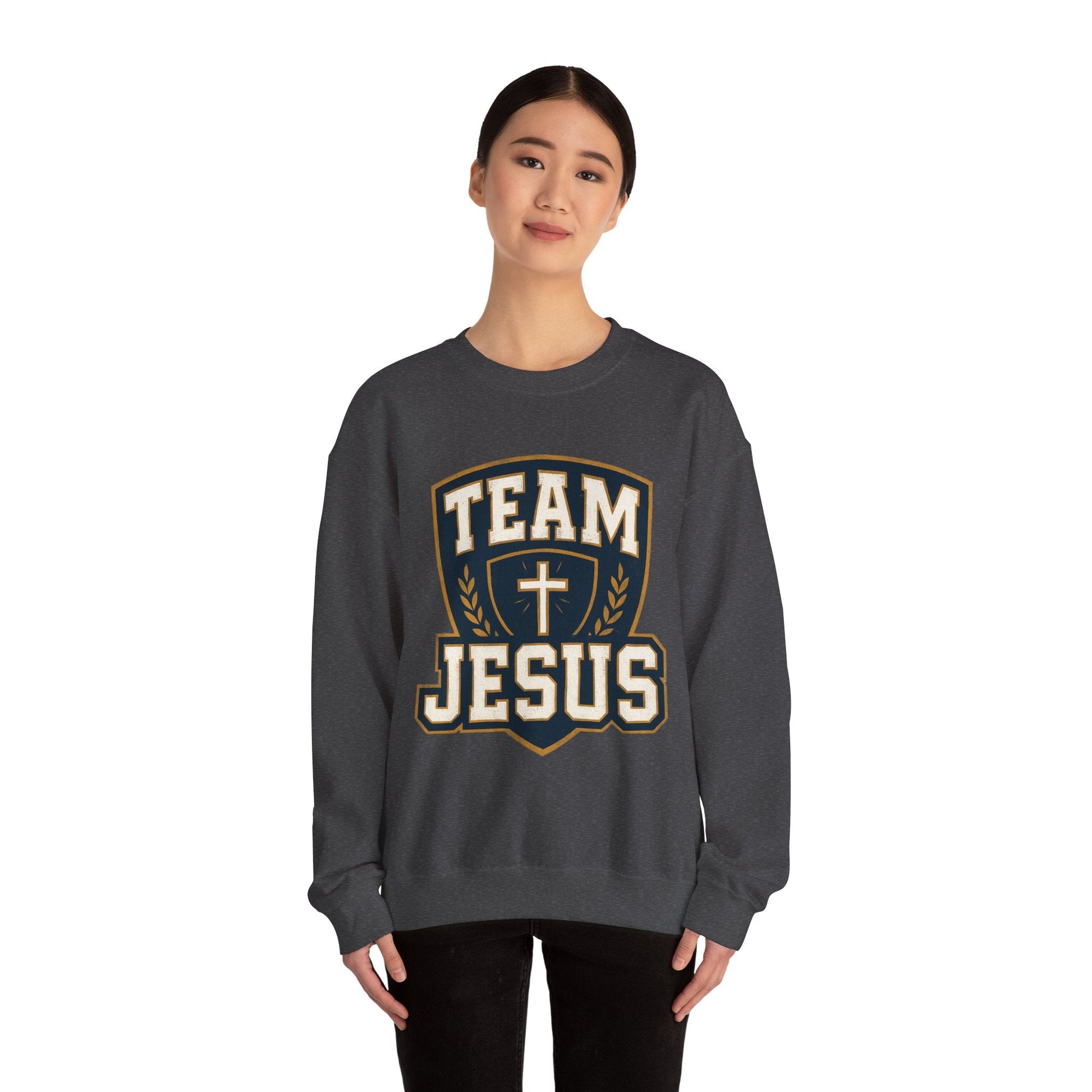 Team Jesus Shield Sweatshirt — Christian Faith Crewneck - Peak Inspiration