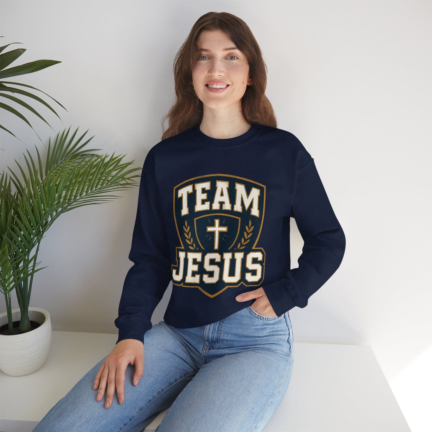 Team Jesus Shield Sweatshirt — Christian Faith Crewneck - Peak Inspiration