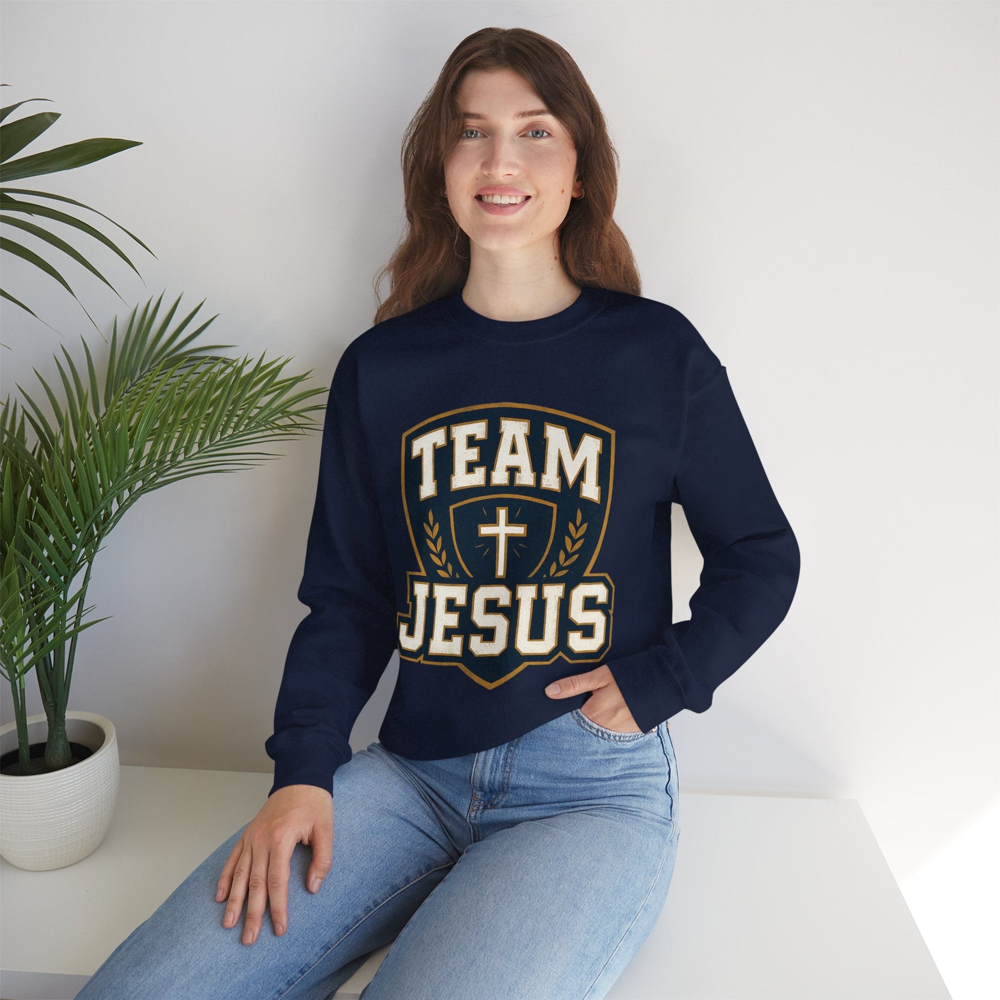 Team Jesus Shield Sweatshirt — Christian Faith Crewneck - Peak Inspiration