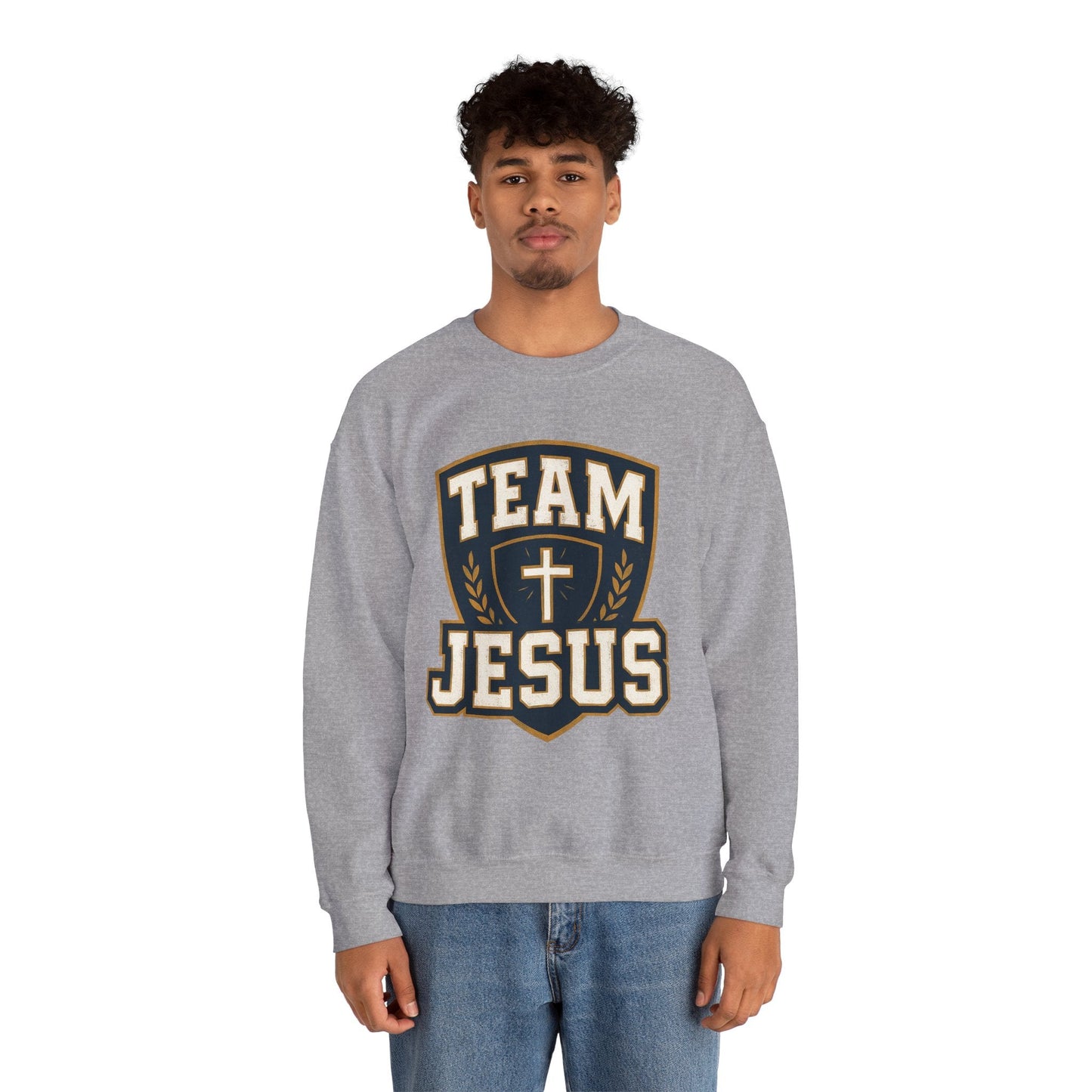 Team Jesus Shield Sweatshirt — Christian Faith Crewneck - Peak Inspiration